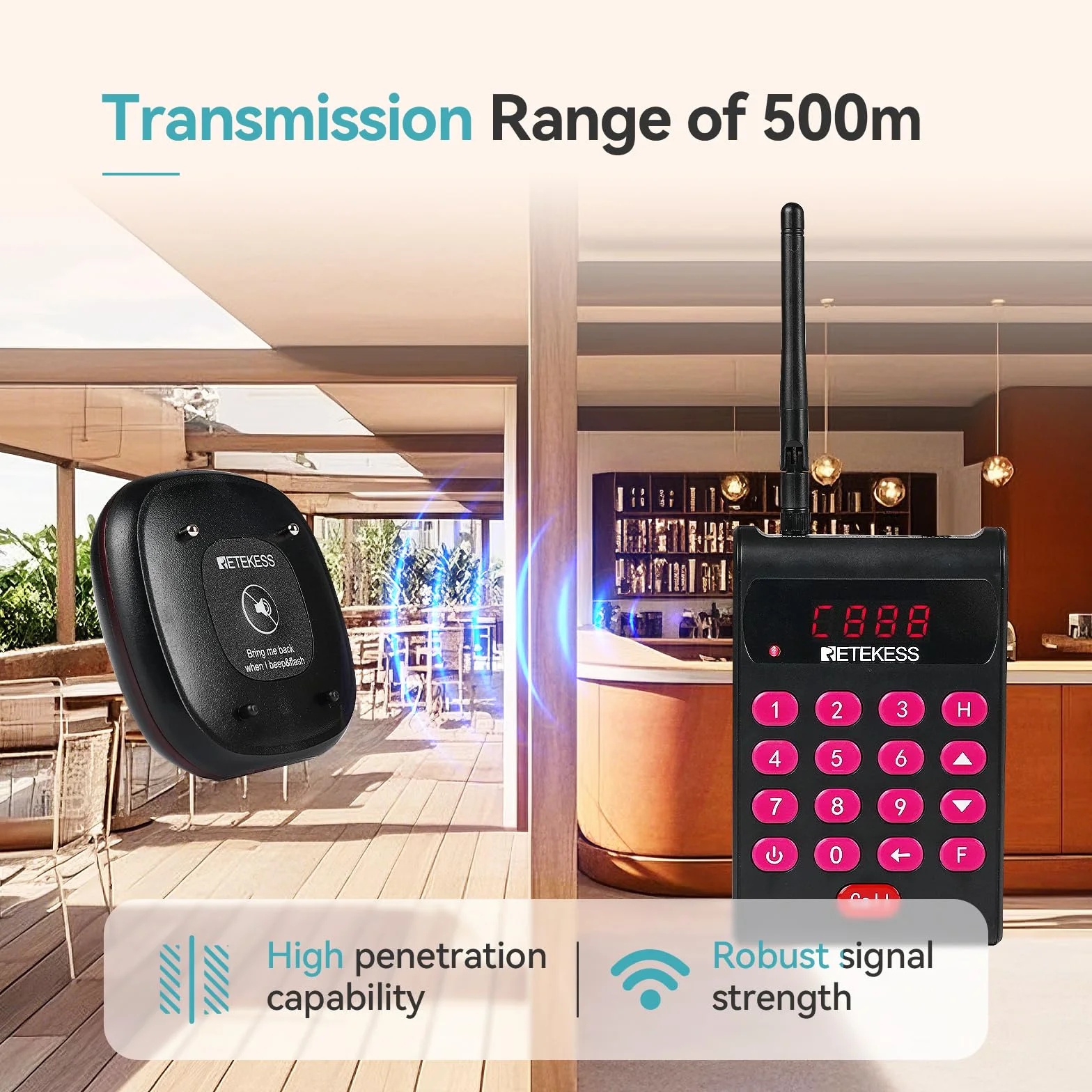 Retekess TD161 System Przywoławczy, 500M Pager Restauracyjny, 20 Pagerów, Klawiatura o Pojemności 1000 mAh, z Przyciskiem Wyciszenia, 7 Trybów Zachęty, ładowanie Indukcyjne, Pager do Kawiarnia, Bar