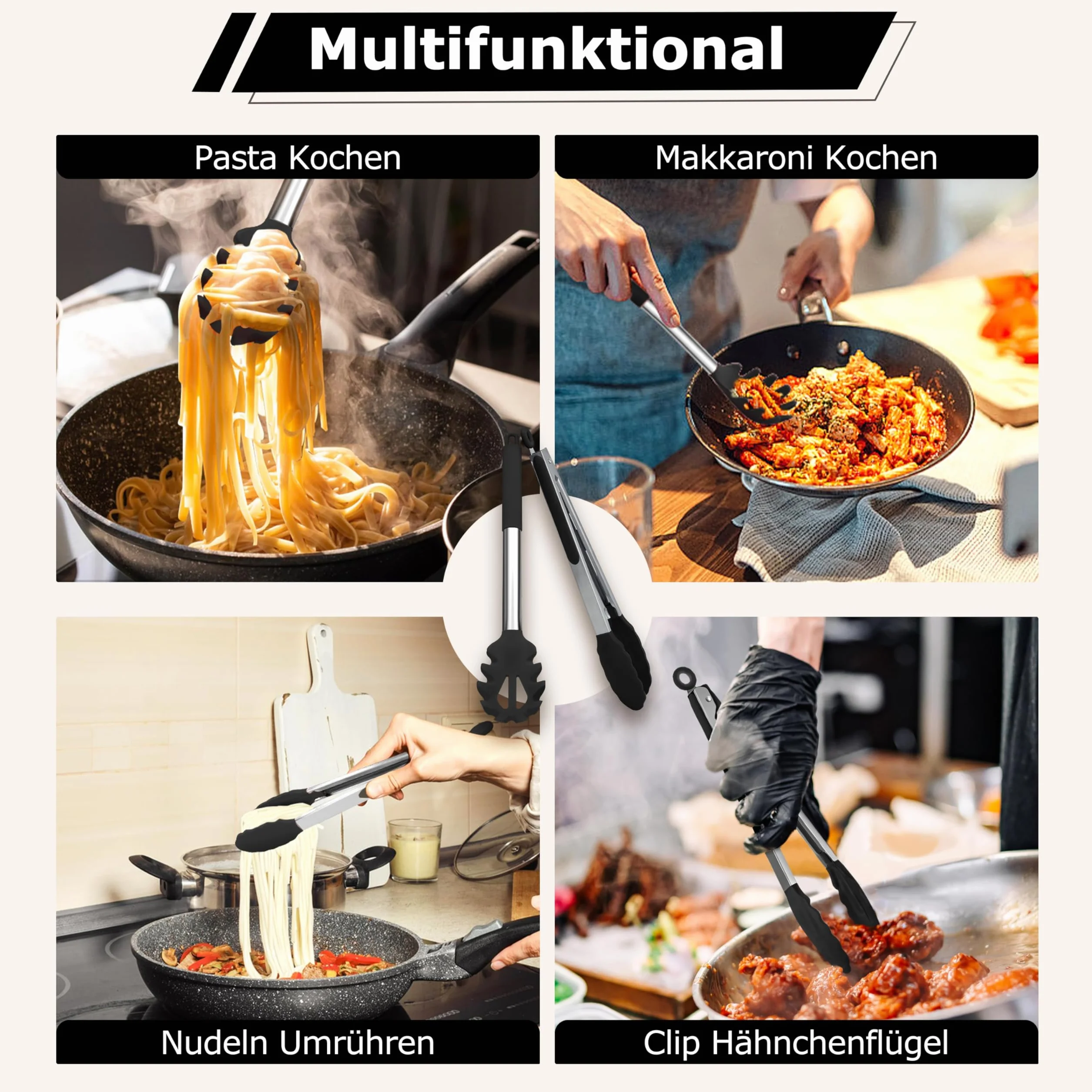Homikit Łyżka do spaghetti i szczypce kuchenne, nieprzywierający silikon, zestaw do serwera spaghetti, odporna na wysokie temperatury, łyżka do makaronu i szczypce do gotowania, zestaw szczypiec do