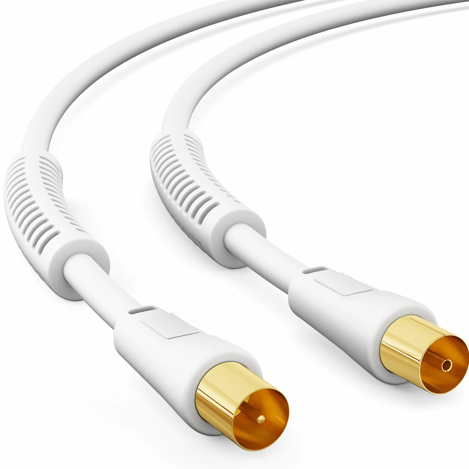 HB-Digital Kabel antenowy HDTV 1 m, kabel koncentryczny do żeńskiego pozłacanego kabla koncentrycznego, z filtrem prądu osłonowego z 2 rdzeniami ferrytowymi, biały
