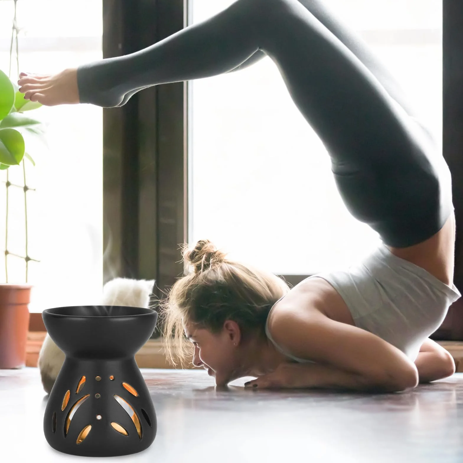 Ceramiczna lampa zapachowa palnik olejkowy dyfuzor aromatów czarny LALAGO