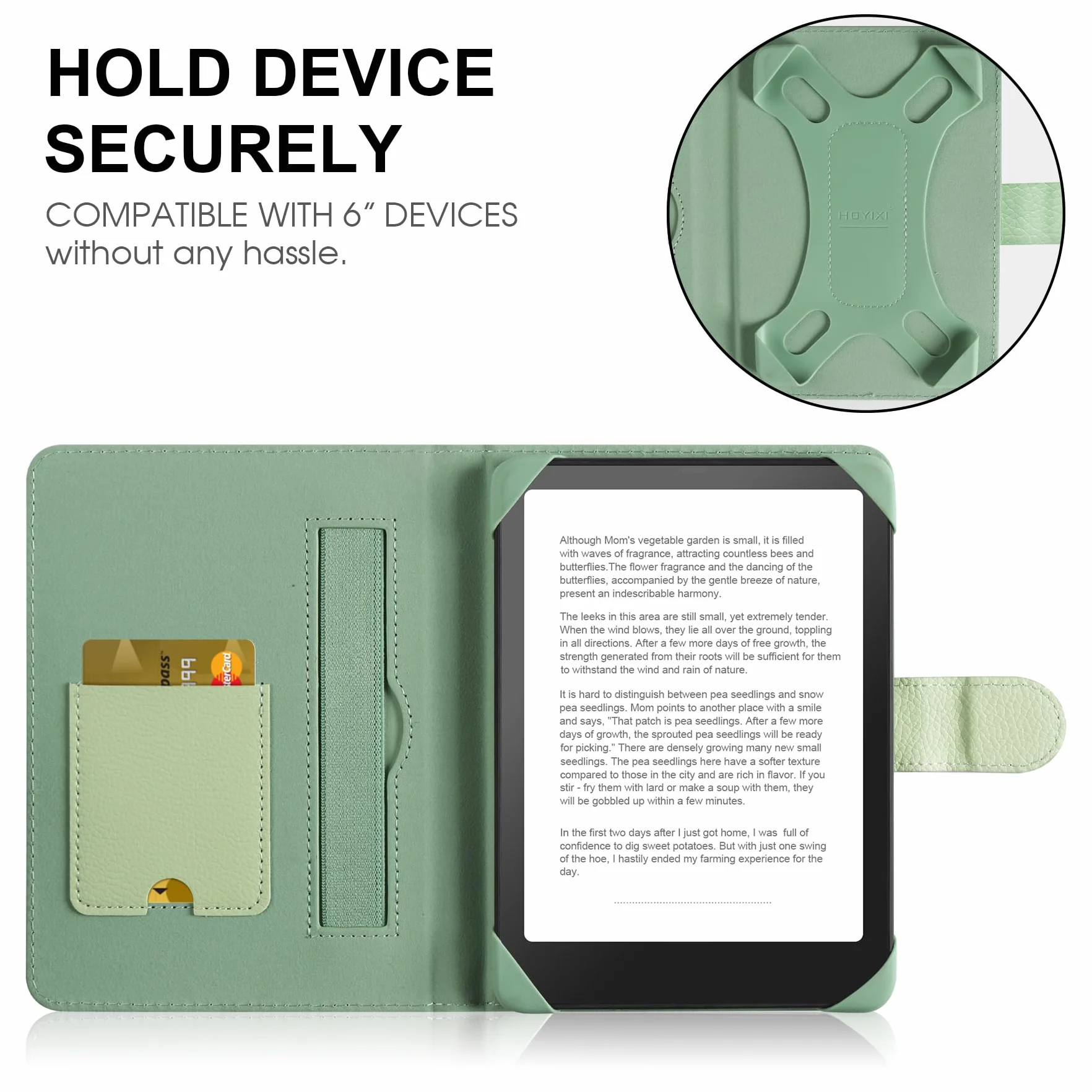 HoYiXi Uniwersalne etui do czytników e-booków 6" kompatybilne z Paperwhite 2025-2012/6" zupełnie nowe Kindle/Kobo/Tolino, 6" eReaders etui ochronne Wbudowana kieszeń, zielona