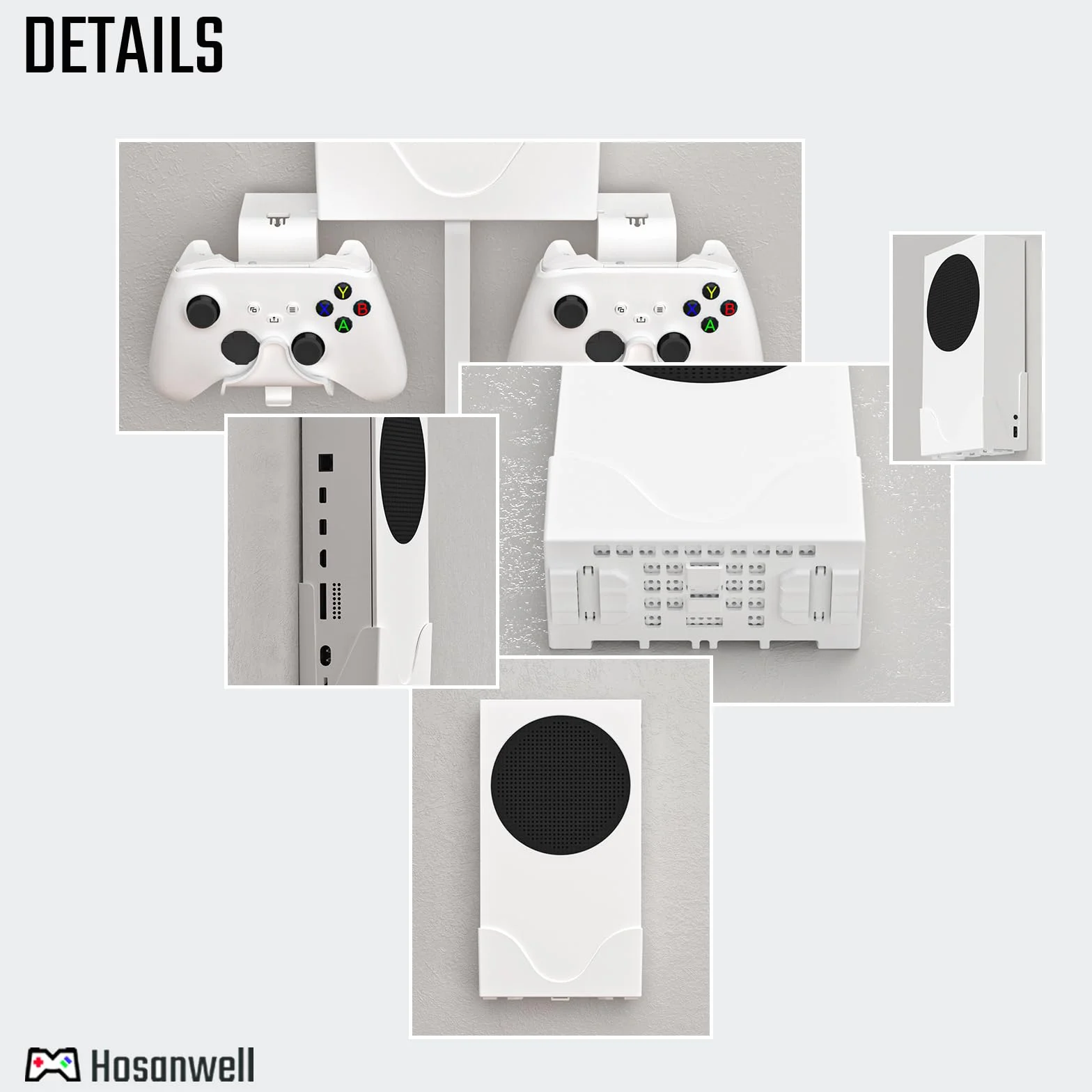 Uchwyt ścienny Xbox Series S Zestaw do kontrolera, konsoli i kasków, solidny uchwyt z matą antypoślizgową, nacięcie ładowania kabla USB, łatwa instalacja