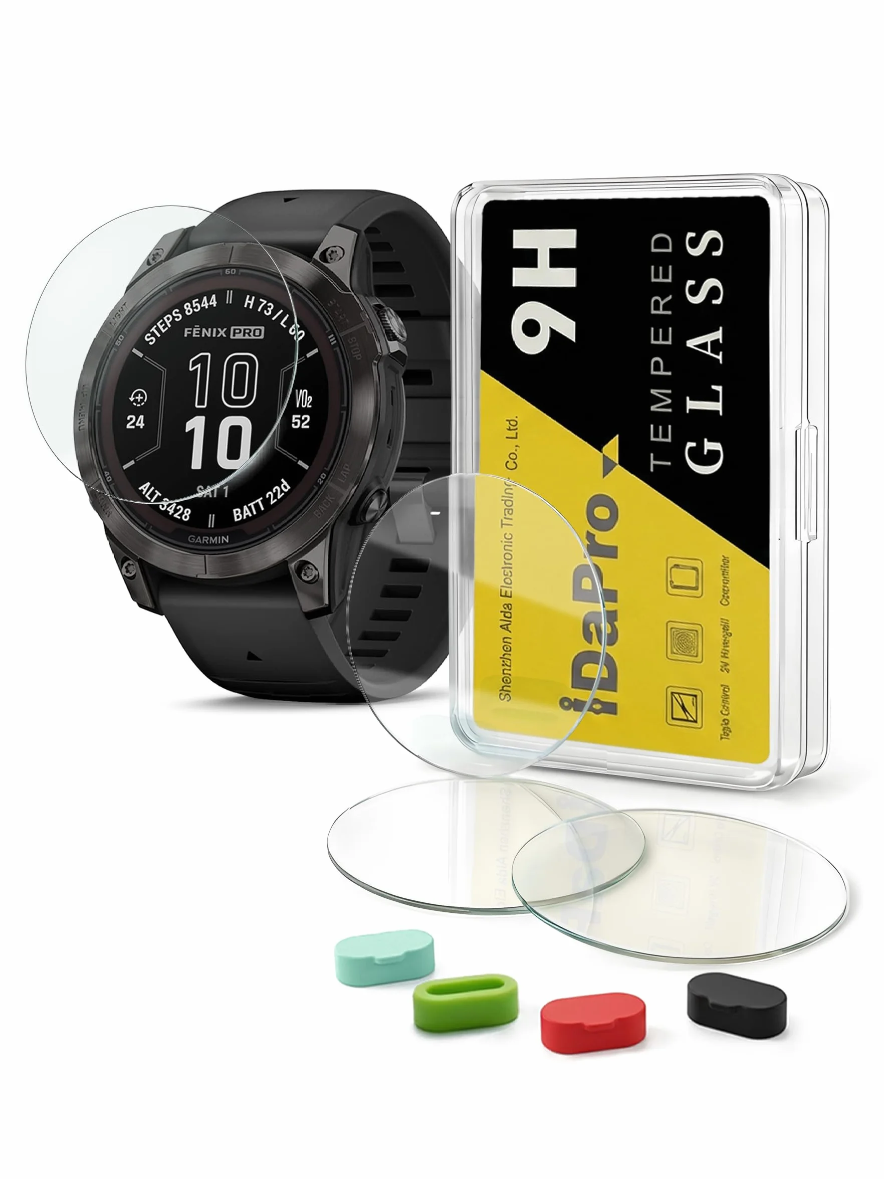 iDaPro Ochraniacz ekranu do zegarka Garmin fenix 7X Solar/ 7X Sapphire Solar Watch szkło hartowane + silikonowe zatyczki przeciwpyłowe odporne na zarysowania bez pęcherzyków