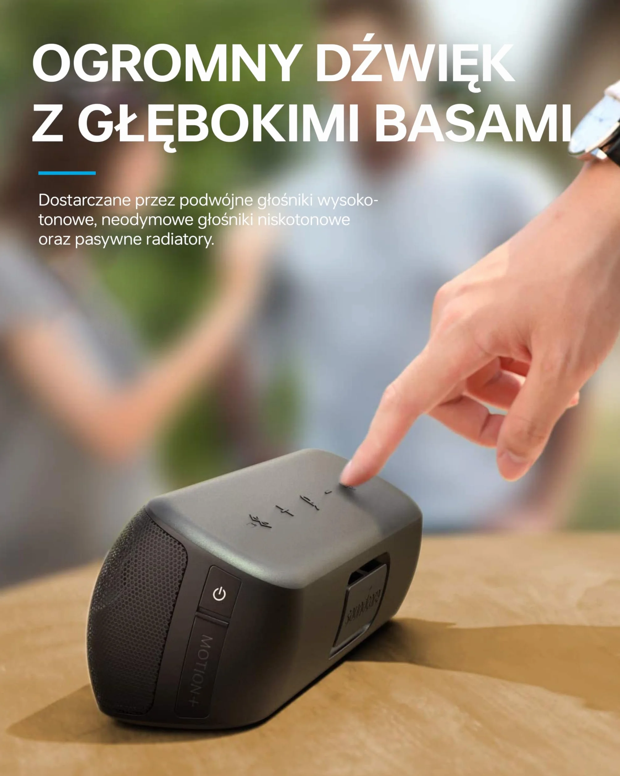 Soundcore Motion+ bezprzewodowy głośnik Bluetooth wysokiej jakości 30 W, rozszerzony bas i wysokie tony, z aplikacją, możliwość dostosowania EQ, 12-godzinny czas odtwarzania (Czarny)