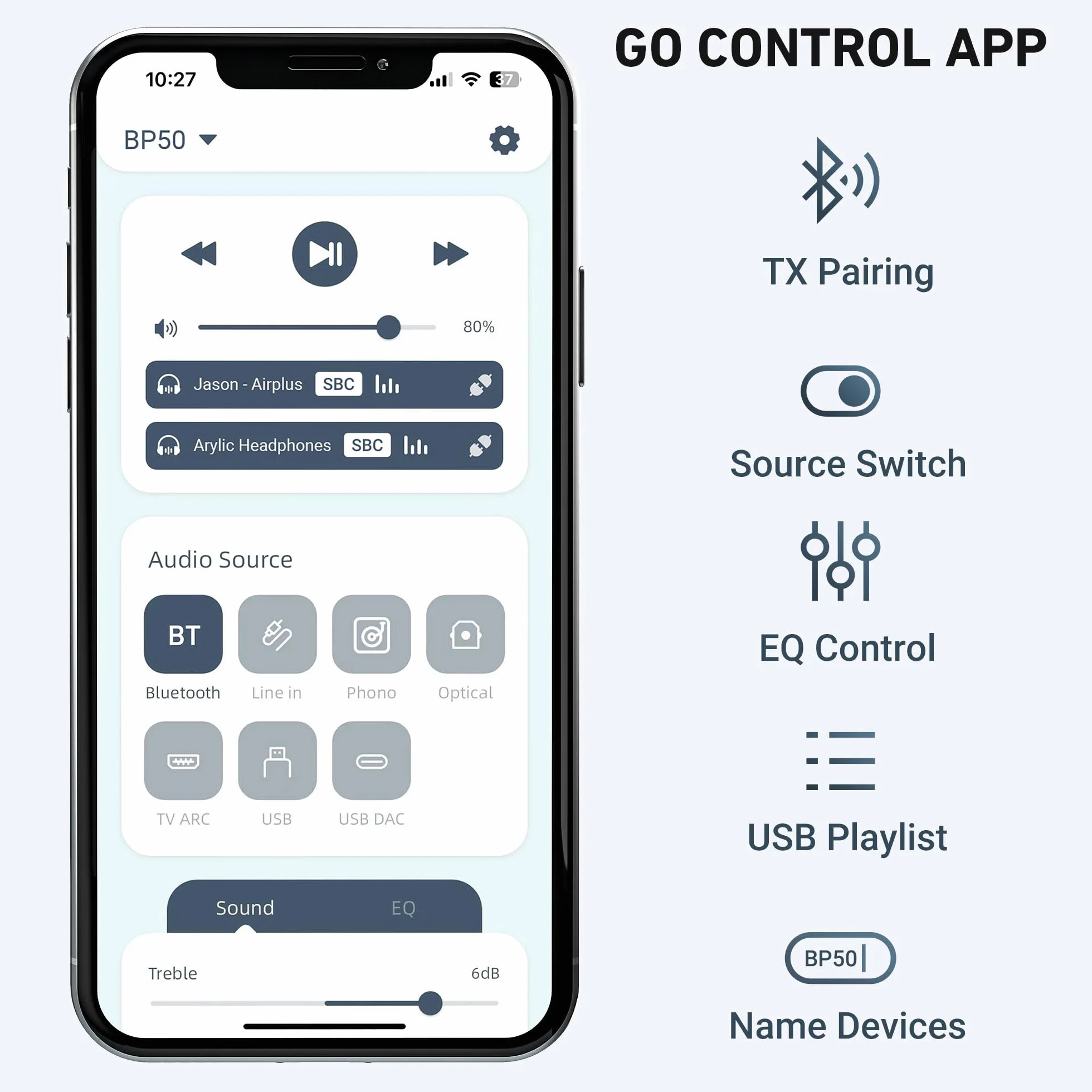Arylic BP50 Bluetooth 5.2 aptX Domowy przedwzmacniacz audio z HDMI ARC, wejście Phono i GO Control APP Adapter audio z DAC, wyjścia RCA dla odbiornika AV.
