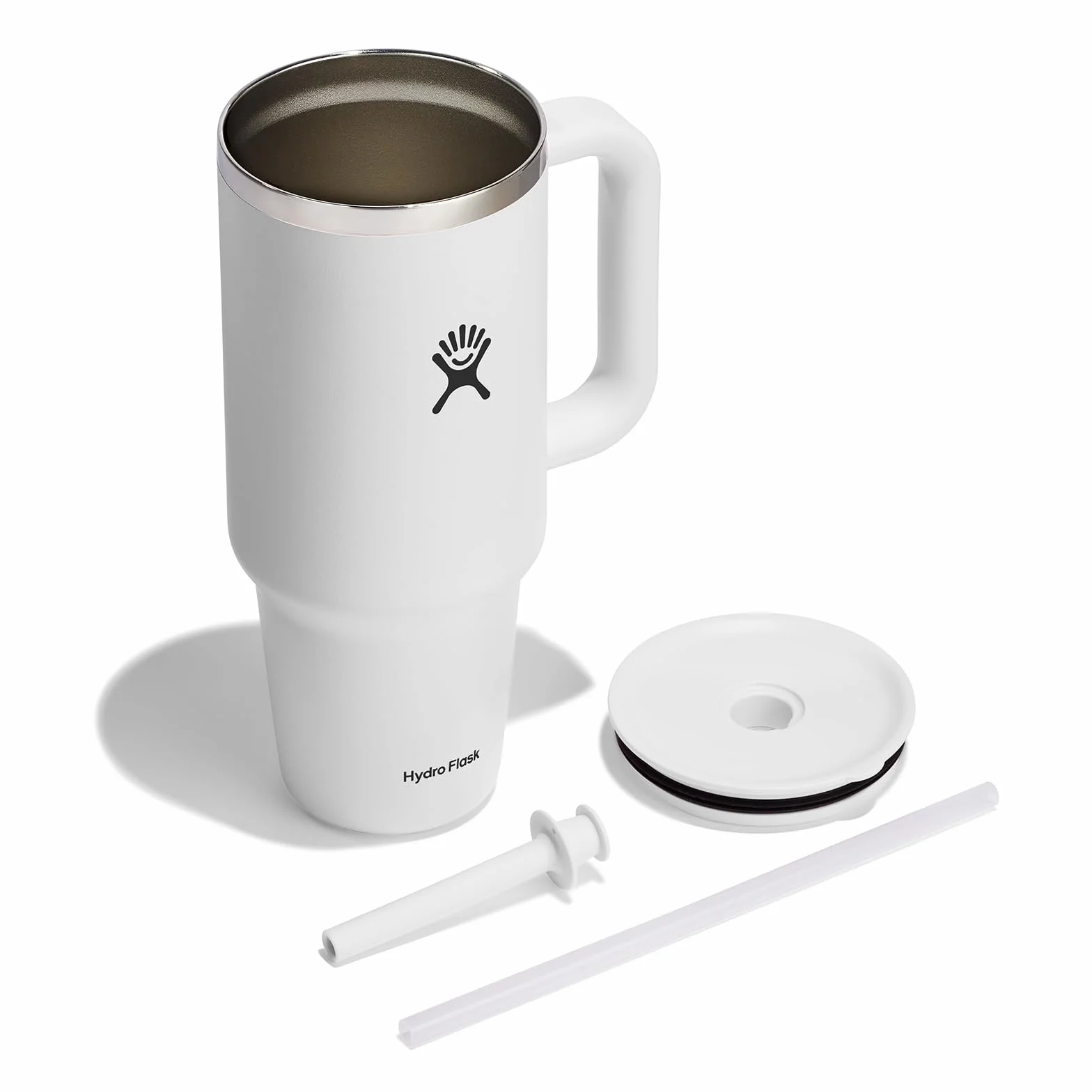 Hydro Flask Kubek podróżny o pojemności 1180 ml z zamykaną pokrywką ze słomki - stal nierdzewna - izolowana próżniowo podwójna ścianka - pokrywka odporna na zachlapanie - bez BPA - biały