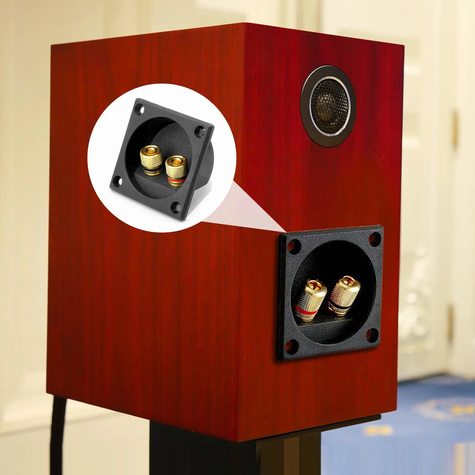 Kwadratowy 2-drożny głośnik 2,2" z wtyczką bananową, 2 śruby, typ mocowania pocztowego, subwoofer samochodowy stereo do majsterkowania