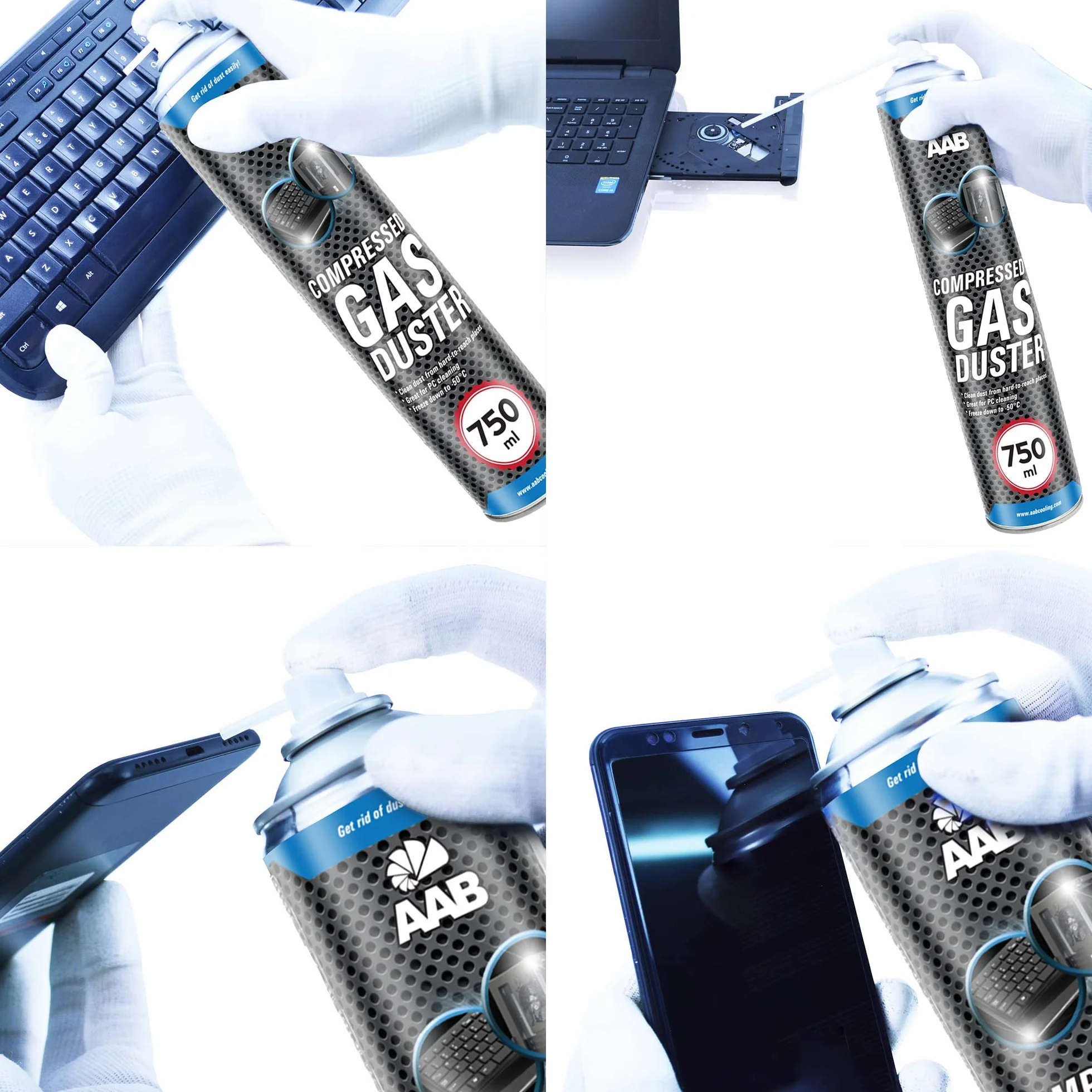 AABCOOLING Compressed Gas Duster 3 x 750ml - Sprężony Gaz, Sprężone Powietrze do Wyposażenia Komputerowego, Puszka, Spray do Czyszczenia Komputera, Klawiatury, Laptopa, Sprzętu Biurowego, PC