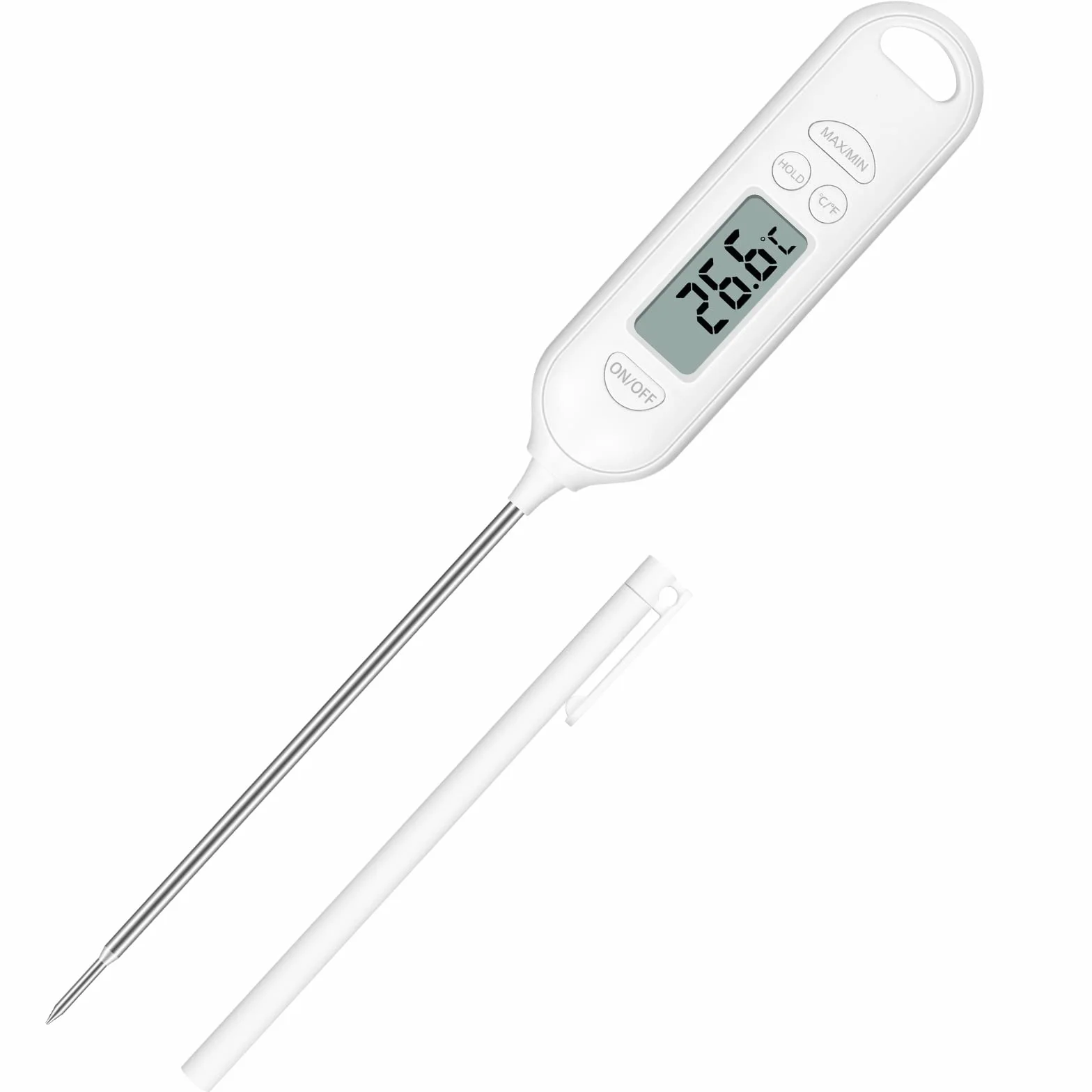 Flintronic Termometr do żywności, natychmiastowy odczyt, z ekranem LCD, automatyczne wyłączanie, wysoka dokładność, termometr do gotowania z °F/°C, bateria wchodzi w zakres dostawy
