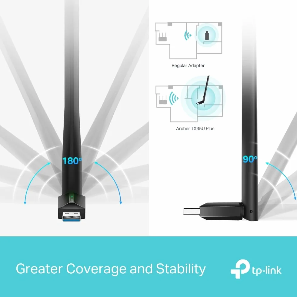 TP-Link Archer TX35U Plus WLAN Stick do PC, Wi-Fi 6 AX1800 Dual Band Adapter, USB 3.0, MU-MIMO, anteny o wysokim wzmocnieniu, szyfrowanie WPA3, kompatybilny z Windows 11/10