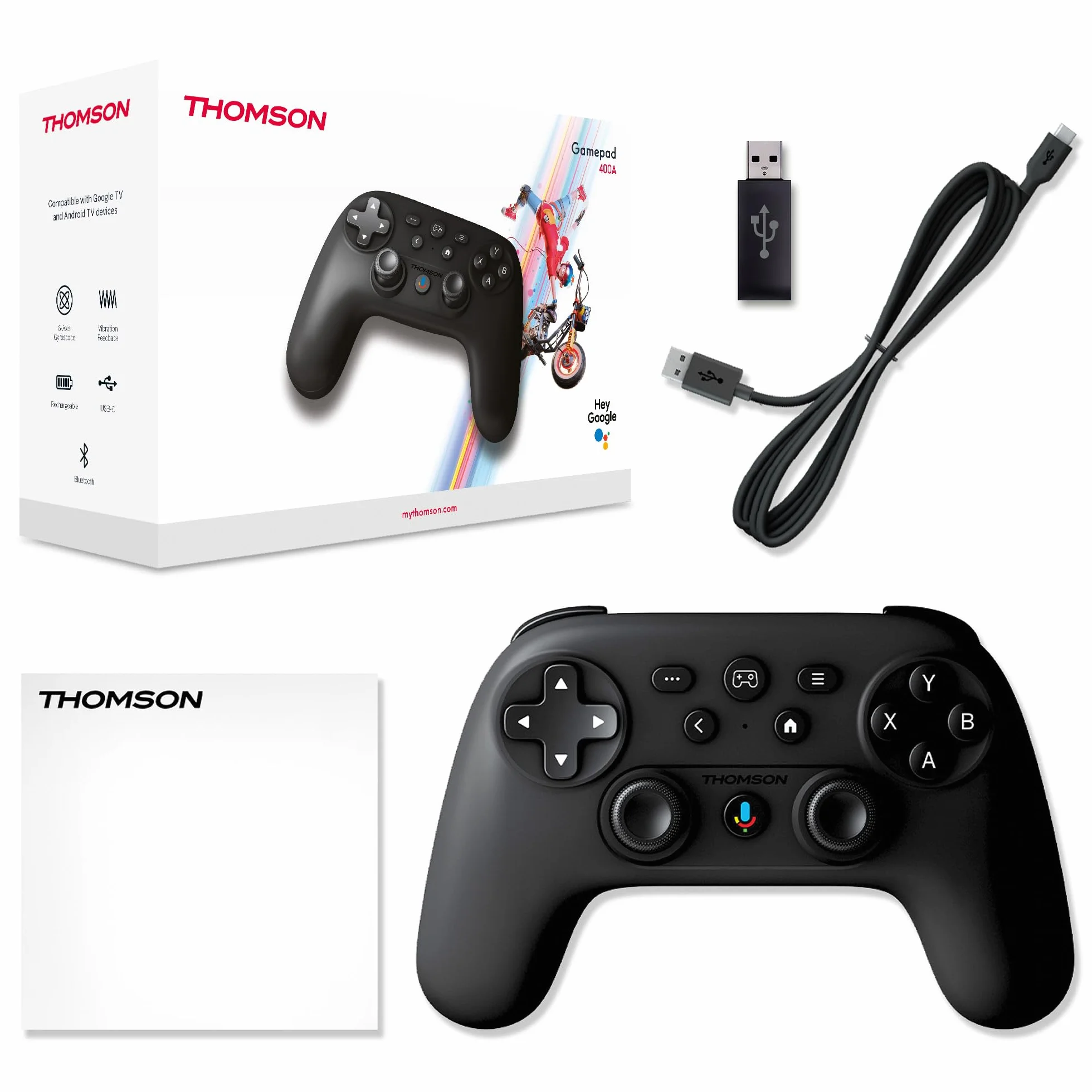 THOMSON Bezprzewodowy Gamepad Bluetooth 6-Osiowy Żyroskop USB-C Kontroler do Android iOS Windows