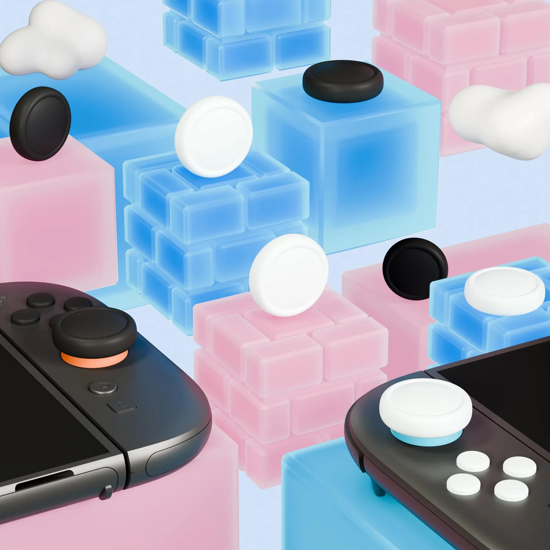 Playvital Osłony Przycisków z Nakładkami Joystick do Switch 2 Joycon,8 Szt. Nakładek na Przyciski & 8 Szt. Nakładek na Drążki Analogowe do Switch 2–Czarno & Biały