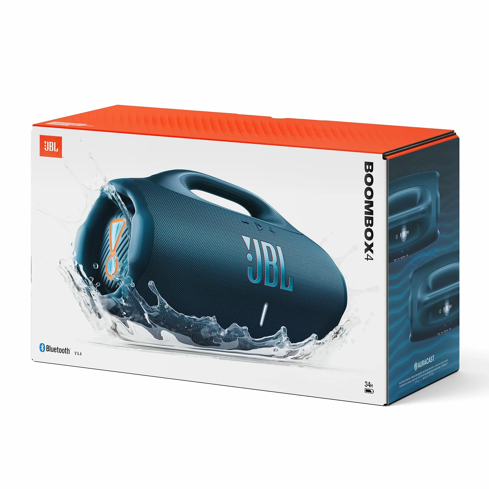 JBL Boombox 4 – przenośny głośnik Bluetooth z dźwiękiem JBL Pro Sound i AI Sound Boost, wodoodporny, pyłoszczelny (IP68), do 34 h odtwarzania, Auracast, 2 tryby wzmocnienia basu, niebieski