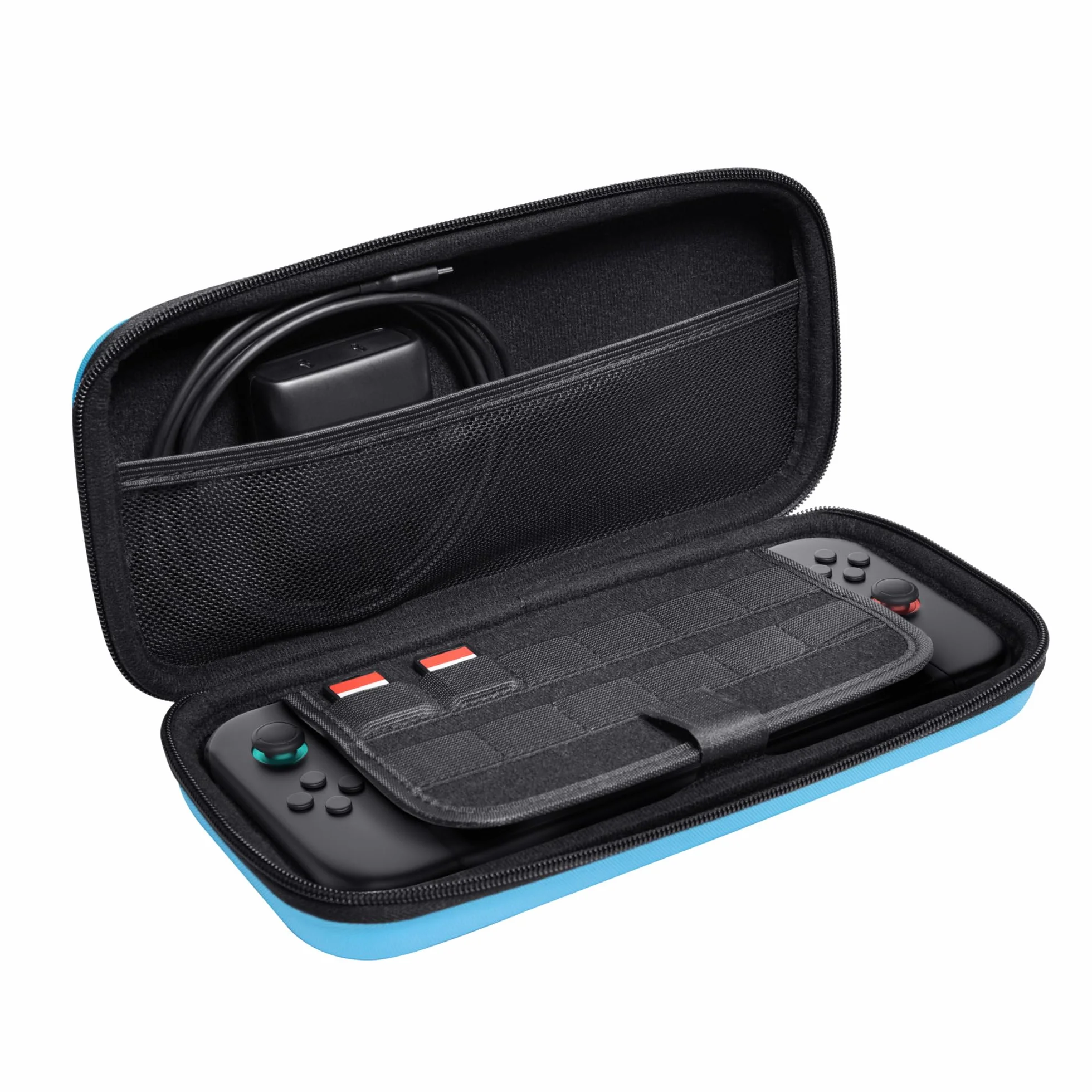 GXTrust 1251B Nintendo Switch 2 Case, odporna na wstrząsy ochronna obudowa, uchwyt, miejsce na 4 Joycon, uchwyt Nintendo Switch z kieszeniami na paski i 12 gier, niebieski