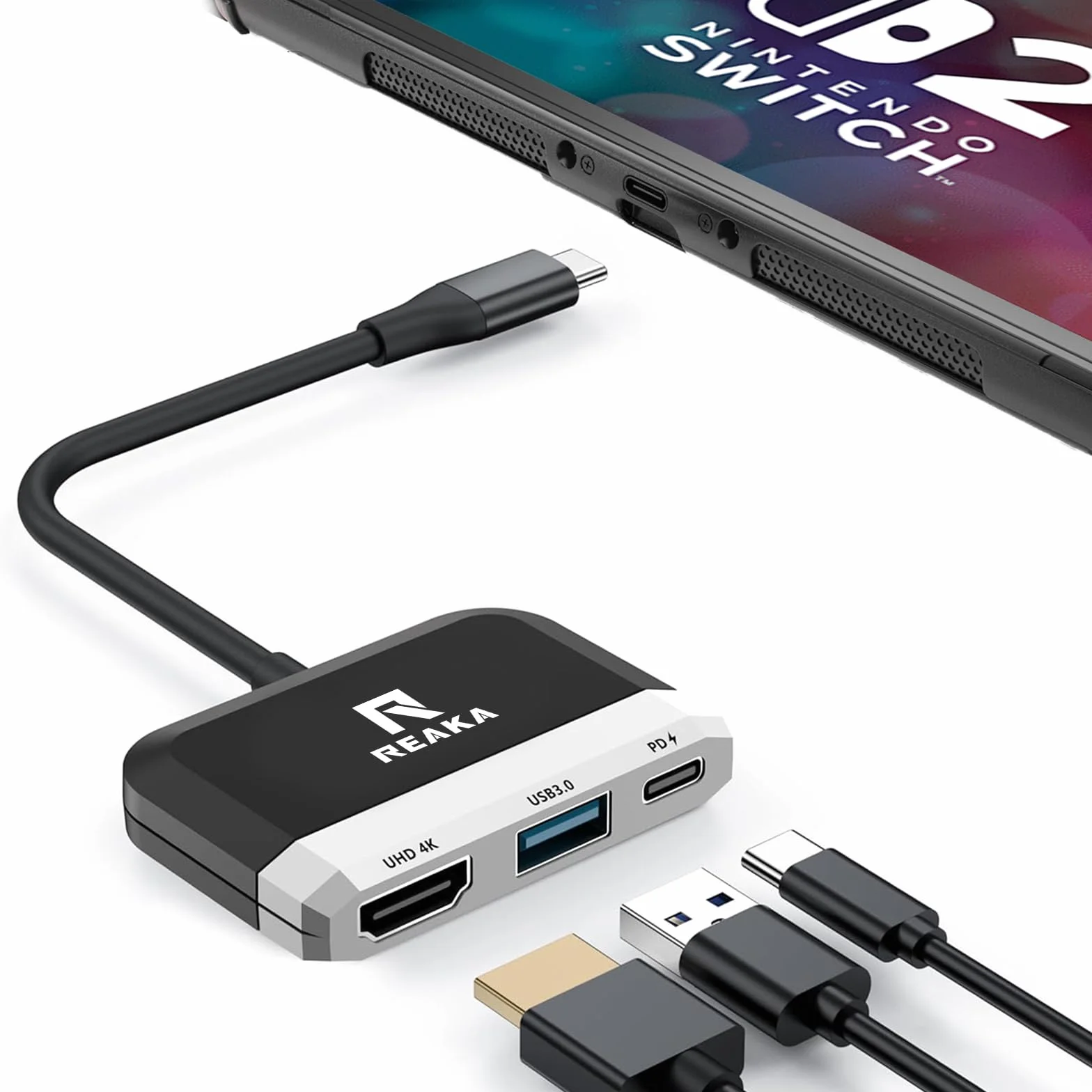 RREAKA Switch Dock for Nintendo Switch OLED, 3 in 1 Switch TV Adapter with 4K HDMI, USB 3.0 Port, Type C 100W Charging, Portable Switch Docking Station Travel, for Samsung Dex S24, MacBook