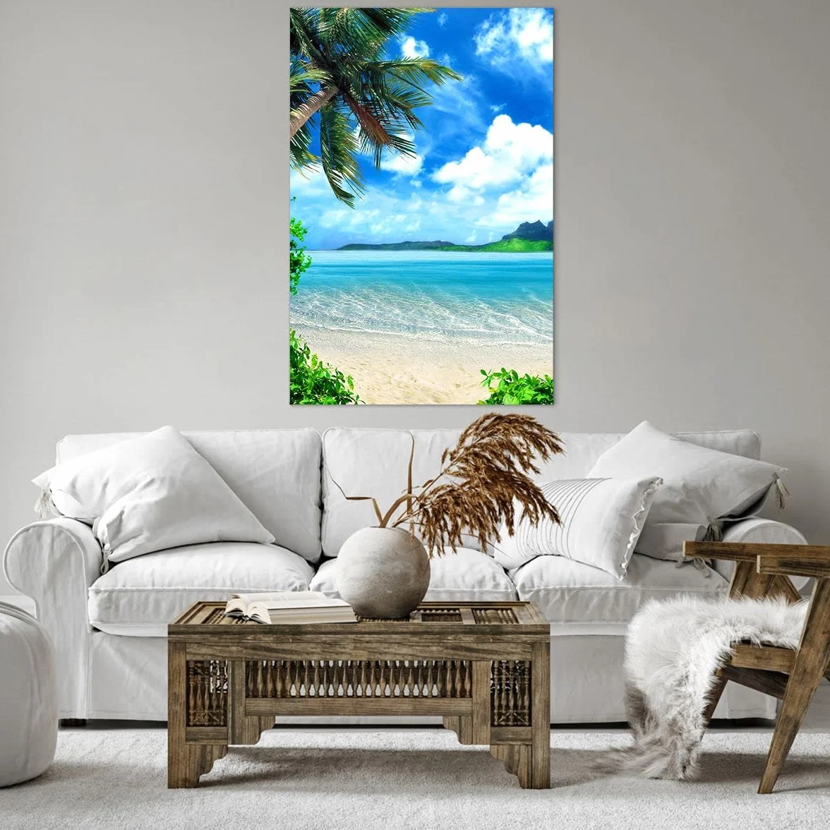 ARTTOR Obraz na płótnie w ramie plaża wakacje wyspa palma Nowoczesny 80x120cm Dekoracja ścienna Salon Sypialnia Kuchnia Deko Duży XXL Obrazy Art Foto Sztuka na ścianę Wall Decor Canvas PA80x120-2528