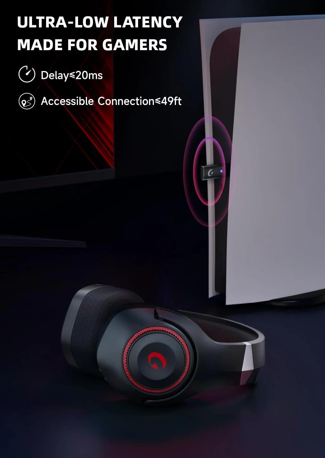 Zestaw słuchawkowy dla graczy, 2,4 GHz USB Wireless Gaming Headset do PS5/PS4/PC/MAC, słuchawki gamingowe ze zdejmowanym mikrofonem, ENC Noise Cancelling, Bluetooth 5.2, bateria 40H, przewodowy zestaw