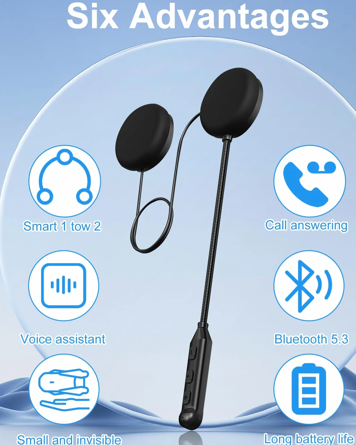Hemlosk Zestaw Słuchawkowy Bluetooth do Kasku Motocyklowego, 16 Godzin Autonomii, Zestaw Głośnomówiący, Mikrofon do Sterowania Połączeniami, Funkcja Redukcji Szumów, Czarny