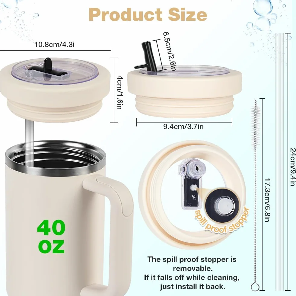 HOTUT Pokrywka na Kubek 1200 ml (40 oz) - Uniwersalna Szczelna z Systemem Słomki