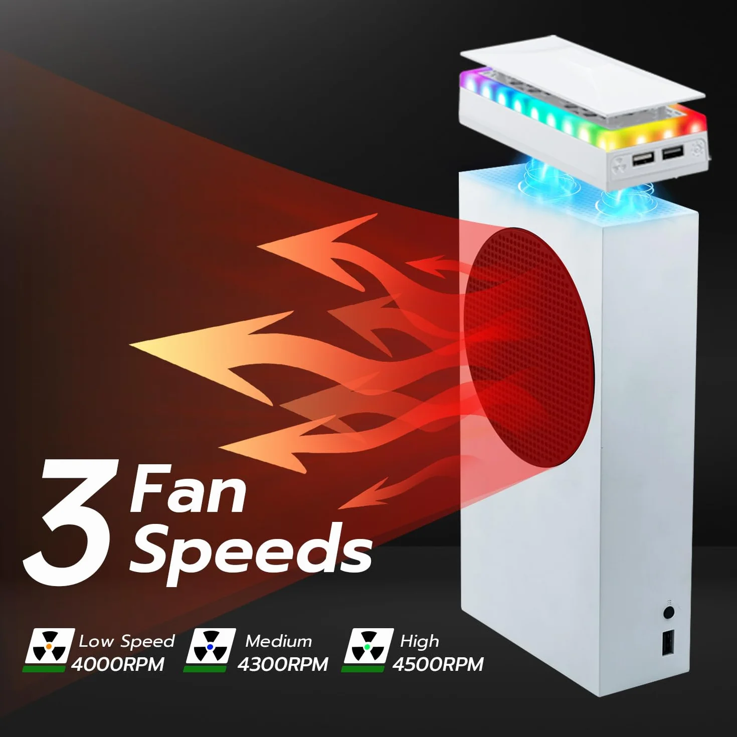 Mcbazel Xbox Series S Osłona wentylatora chłodzącego z 7 efektami świetlnymi RGB, obsługa 3 prędkości/transfer danych USB/port ładowania Podwójna chłodnica dla konsoli Xbox Series S - biała