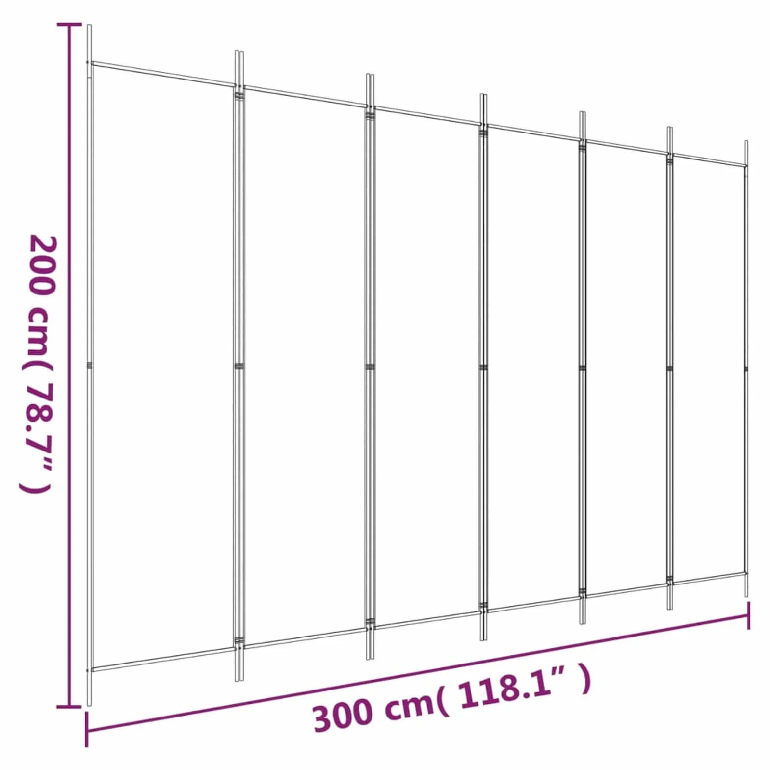 Biombo Przegroda 6-panelowa Biały 300x200 cm Rozdzielacz Pomieszczenia