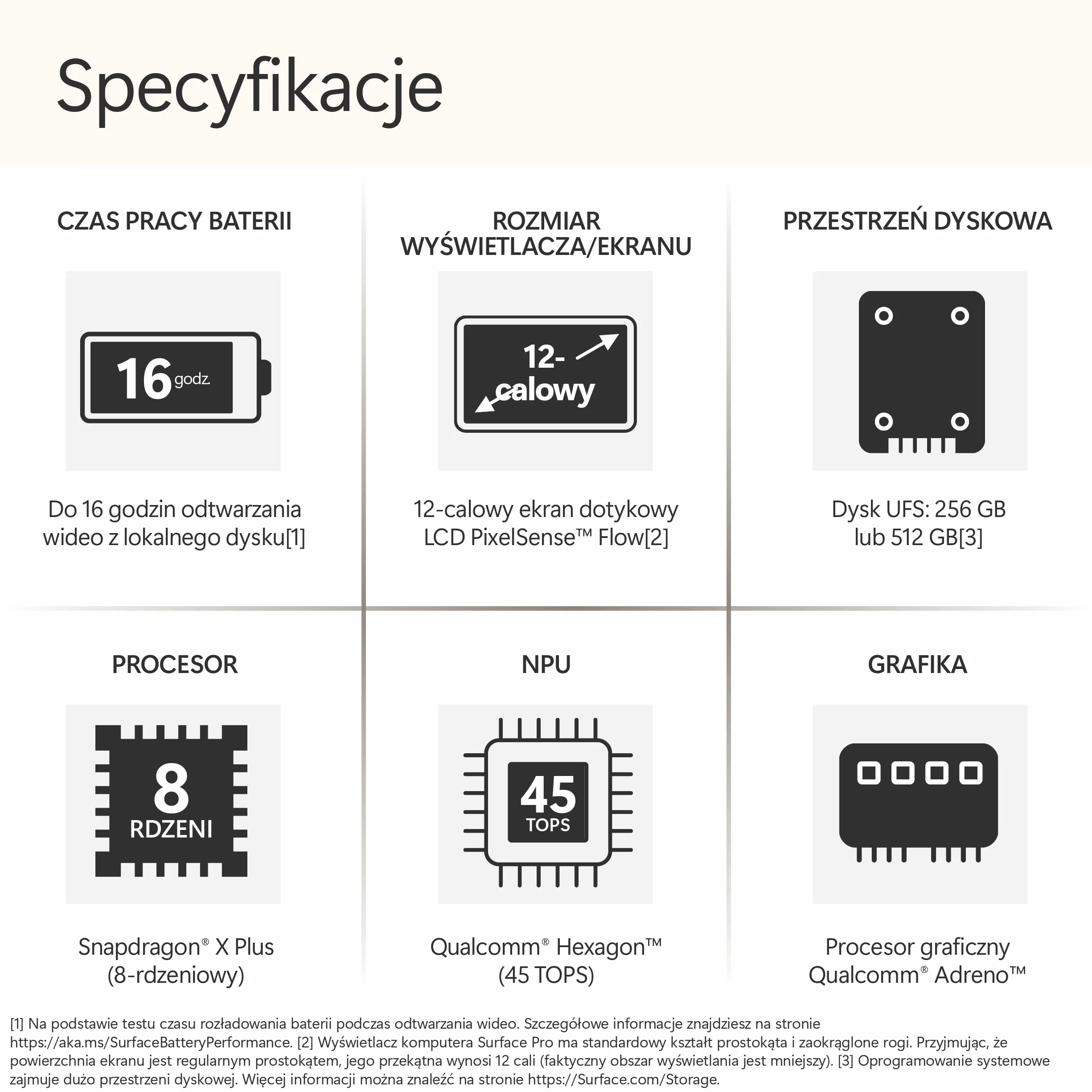 Microsoft Surface Pro | Copilot+ PC | 12-calowy ekran dotykowy LCD | Snapdragon® X Plus | 16 GB pamięci RAM | 512 GB SSD | Najnowszy model, 1. edycja | Platyna