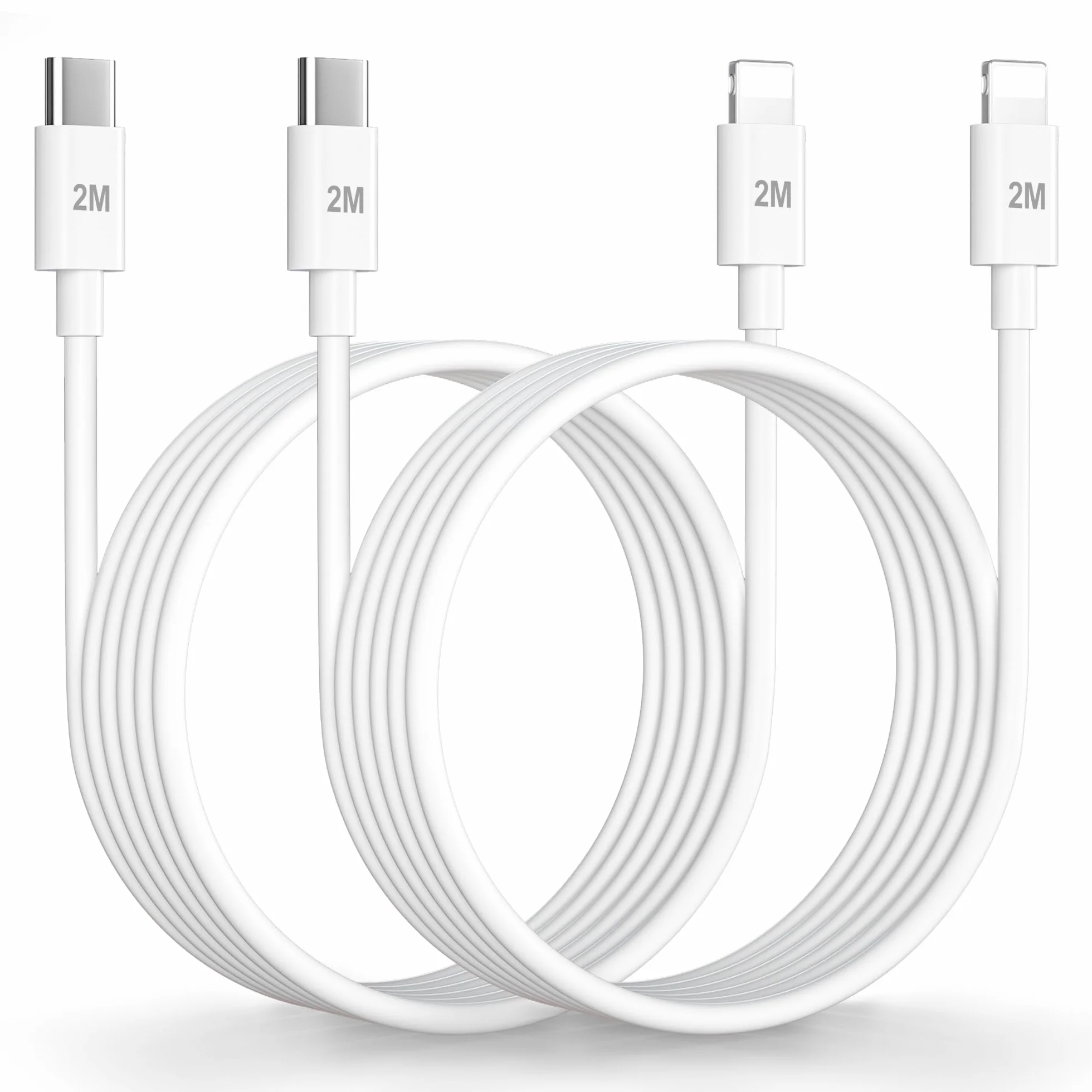 Kabel USB C na Lightning 2Pack 2M, certyfikowany przez MFi kabel do ładowarki iPhone'a, kabel do ładowarki iPada, kabel iPhone Lead Lightning kompatybilny z iPhone 14/13/12/11/X/XS/XR/8/7/6/SE/iPad