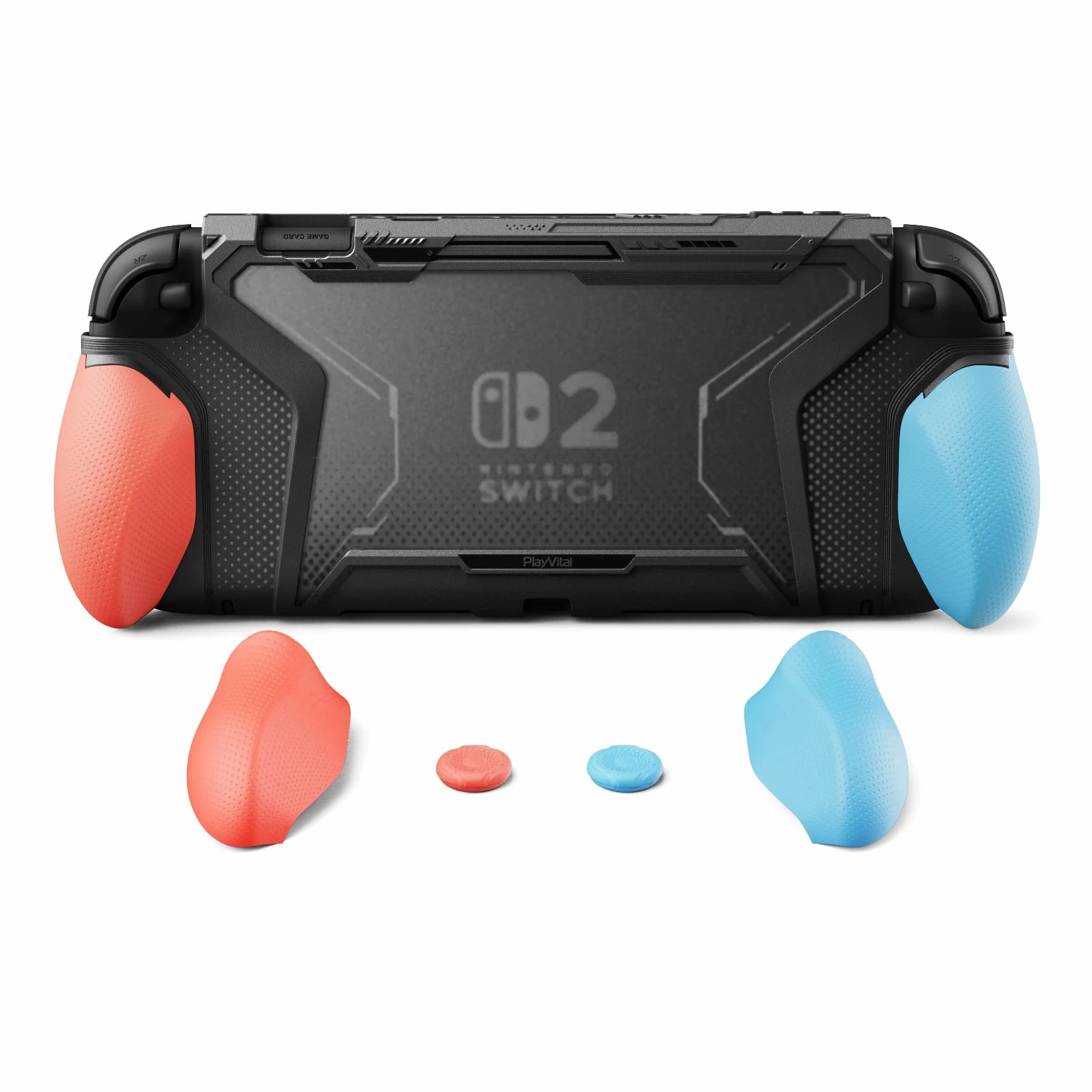 PlayVital Ochronne Etui do Switch 2 z Uchwytami Joycon & 2 Nakładkami Joysticki,Dockable Pokrowiec na Konsolę do Switch 2 Akcesoria Beyond-Grip,Niebieski & Pomarańczowy