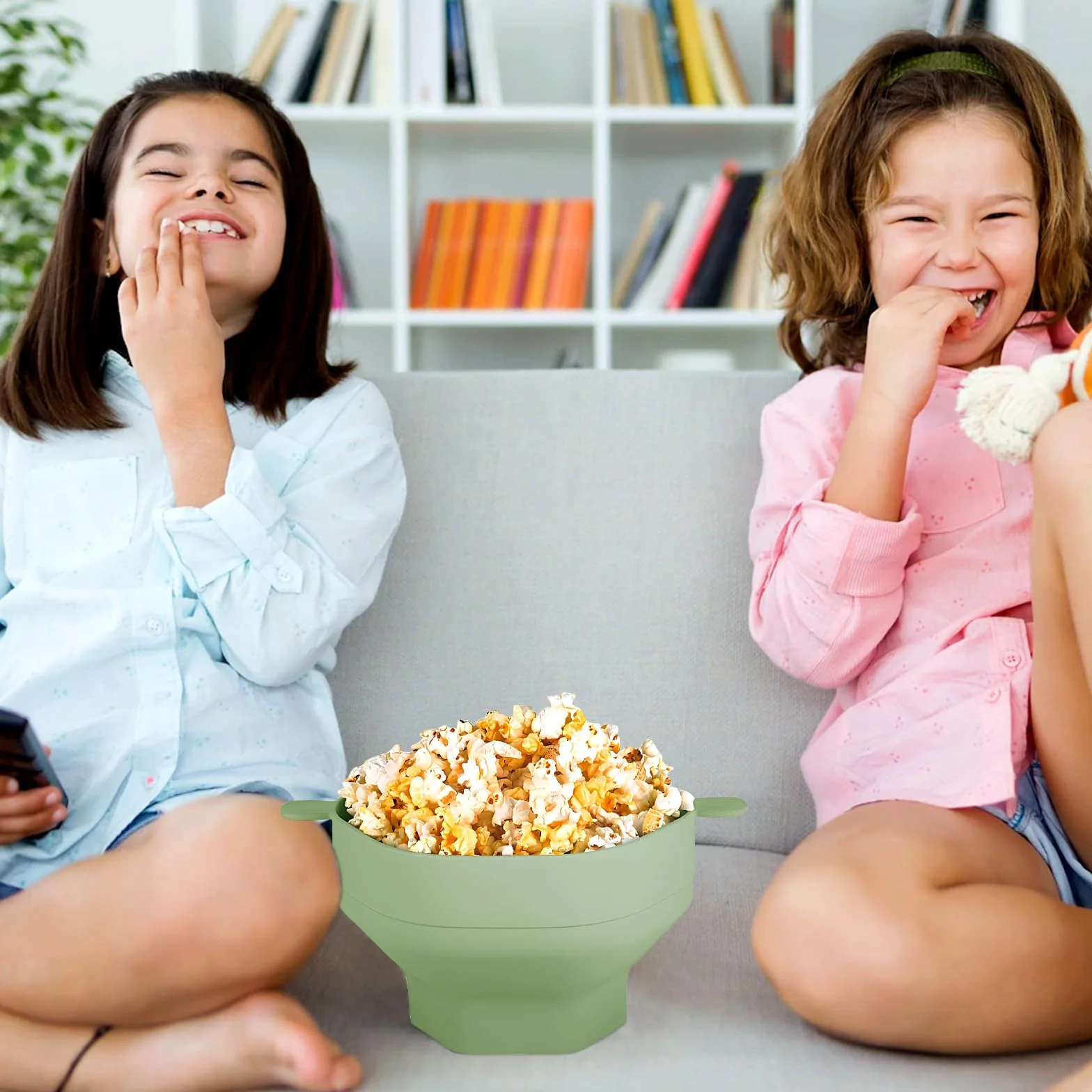 Silikonowa składana miska do popcornu z pokrywką i uchwytem, do mikrofalówki, czerwona