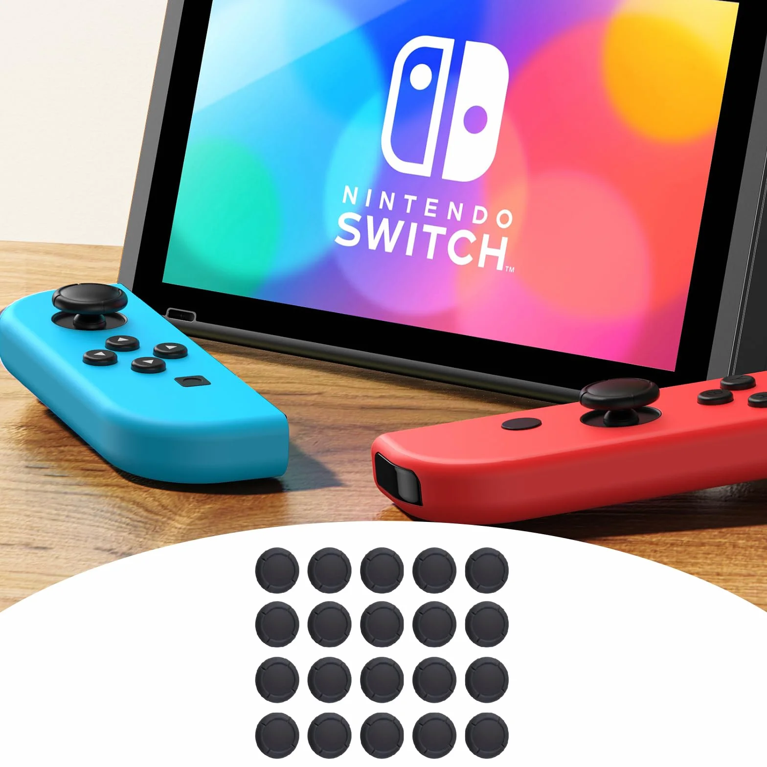 Vauki 20 sztuk Silikonowe nakładki na joysticka do Nintendo Switch, antypoślizgowe uchwyty na kciuki – kompatybilne z Switch OLED i kontrolerami Joy-Con, części zamienne do naprawy bez demontażu