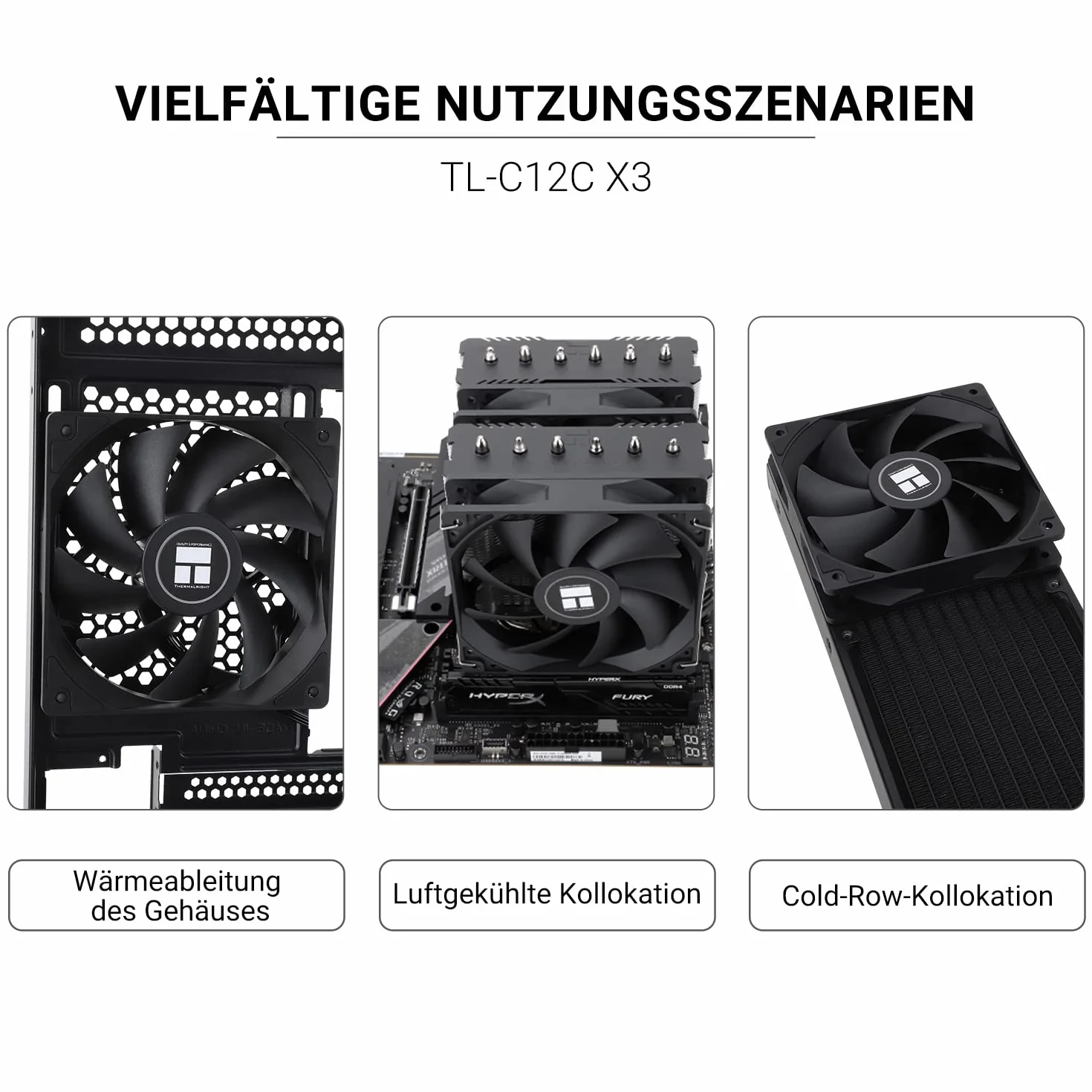 Thermalright TL-C12C CPU Fan 120mm Case Cooler Fan, 4pin PWM Cichy wentylator komputerowy z S-FDB łożyska w zestawie, do 1550RPM wentylator chłodzący（3 ilości）