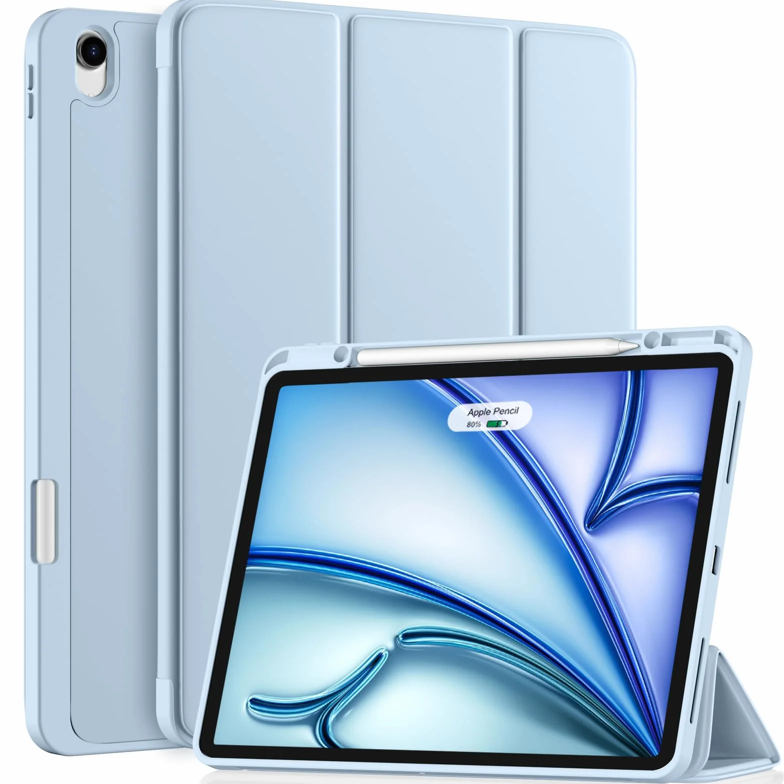 Vobafe Etui na iPad Air 13 cali M3 2025 / M2 2024 z uchwytem na długopis, potrójna osłona ochronna stojaka, elastyczny tył z TPU, automatyczne budzenie/sen, jasnoniebieskie