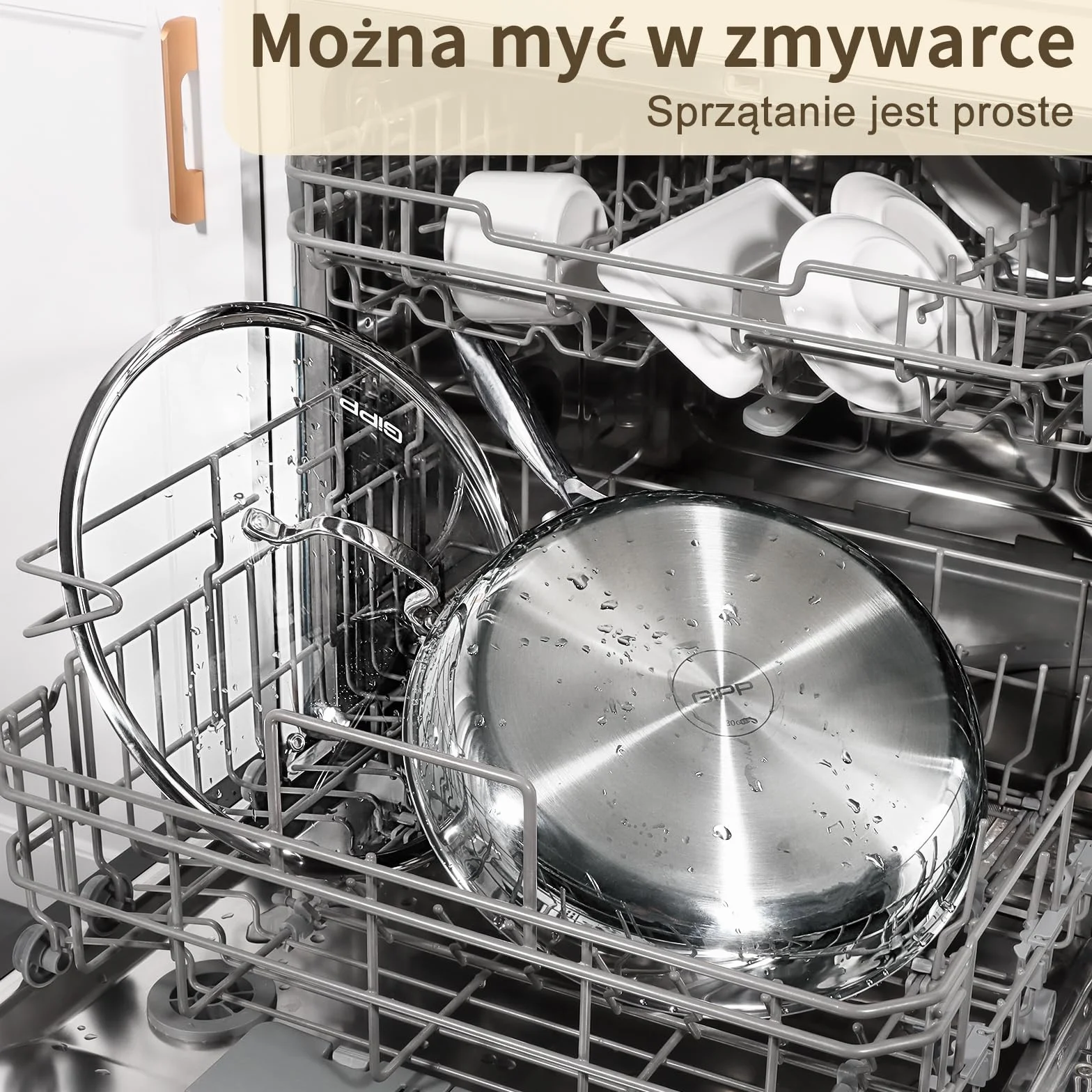 Patelnia GiPP 30CM ze Stali Nierdzewnej z Potrójnym Dnem, Nieprzywierająca Powłoka Plastrem Miodu, Kompatybilna z Indukcją, Nadaje się do Piekarnika, Do Smażenia i Zdrowego Gotowania (z pokrywą)