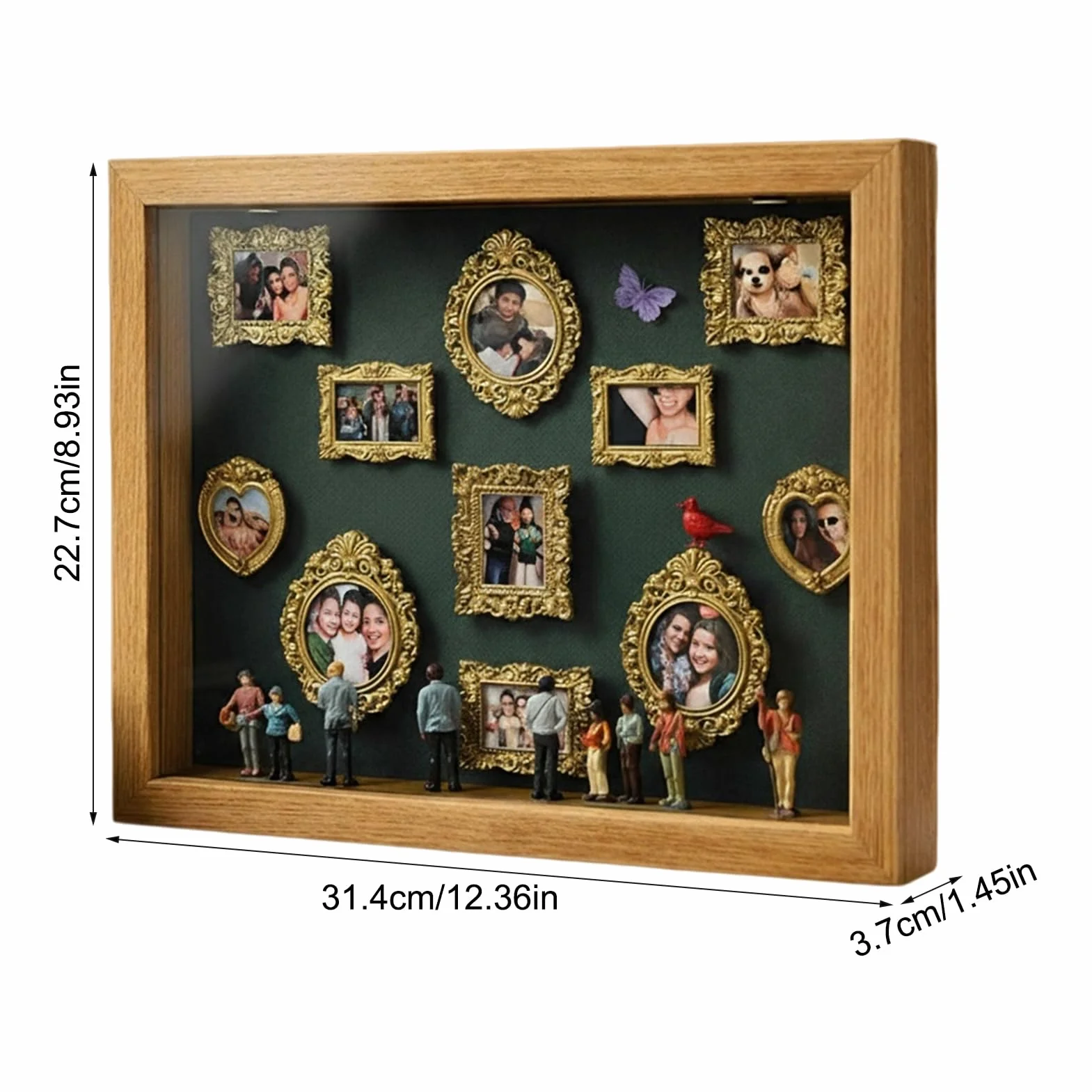 Złote mini ramki muzealne ze światłami 23x30 cm zestaw 8 figurek i 10 ramek