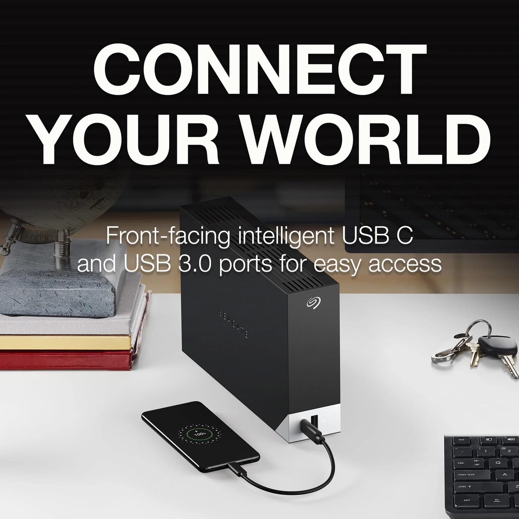 Seagate One Touch Hub 6TB, Zewnętrzny dysk twardy,do komputerów Mac, PC oraz Mac, USB-C, USB 3.0, 1 Letnie Mylio, Data Rescue Service (STLC6000400)