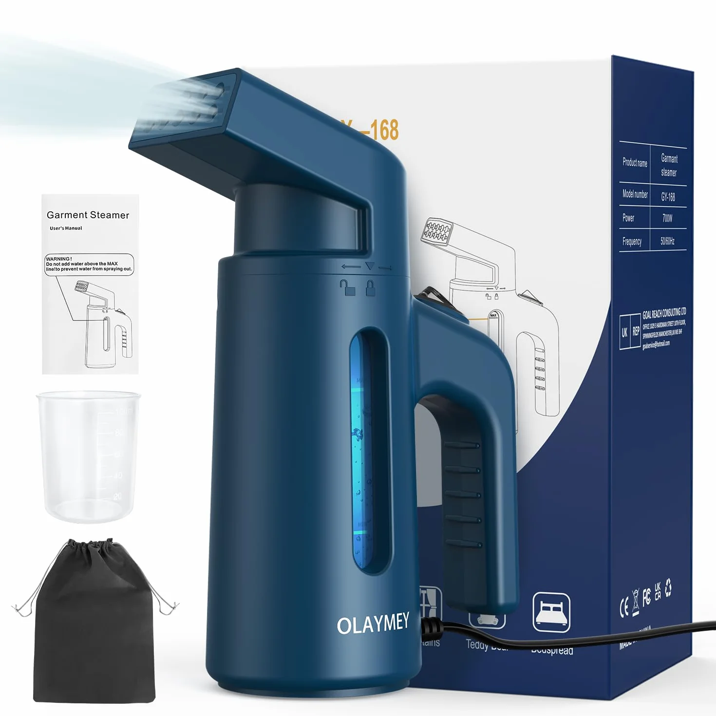 OLAYMEY Żelazko Parowe Podróżne 700W 40S 180ML Niebieski