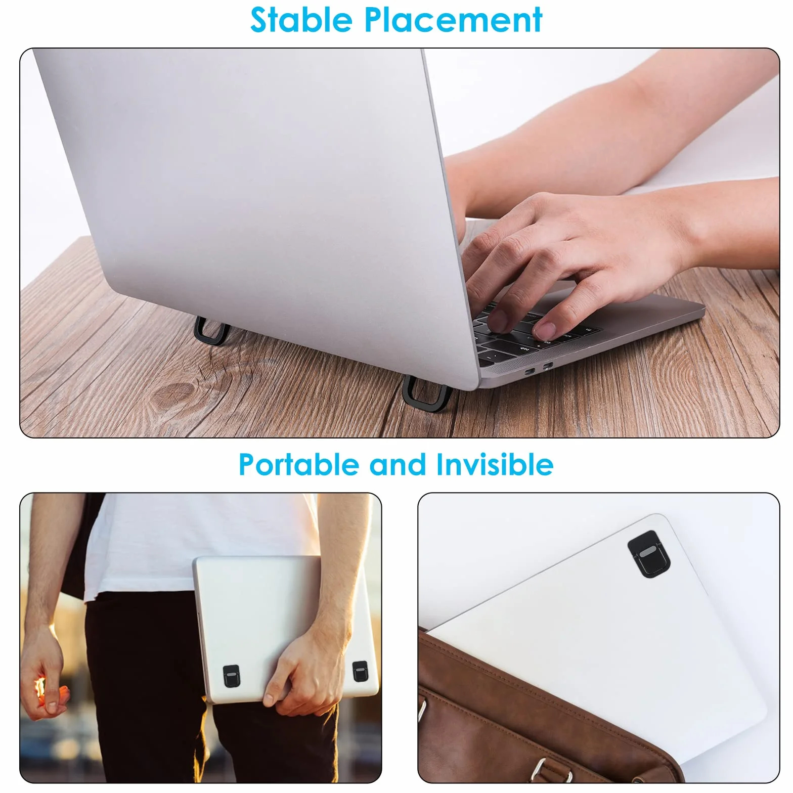 Bewudy Przenośny stojak na klawiaturę, samoprzylepny mini stojak na laptopa, niewidoczny stojak na klawiaturę komputerową, składane nóżki do laptopa z antypoślizgowym silikonem (czarny)