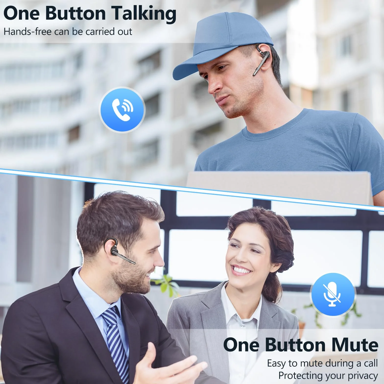 New Bee Zestaw słuchawkowy Bluetooth, 72H Talktime, bezprzewodowa słuchawka Bluetooth do telefonu komórkowego z etui ładującym 500 mAh, V5.1, podwójny mikrofon, redukcja szumów, słuchawki