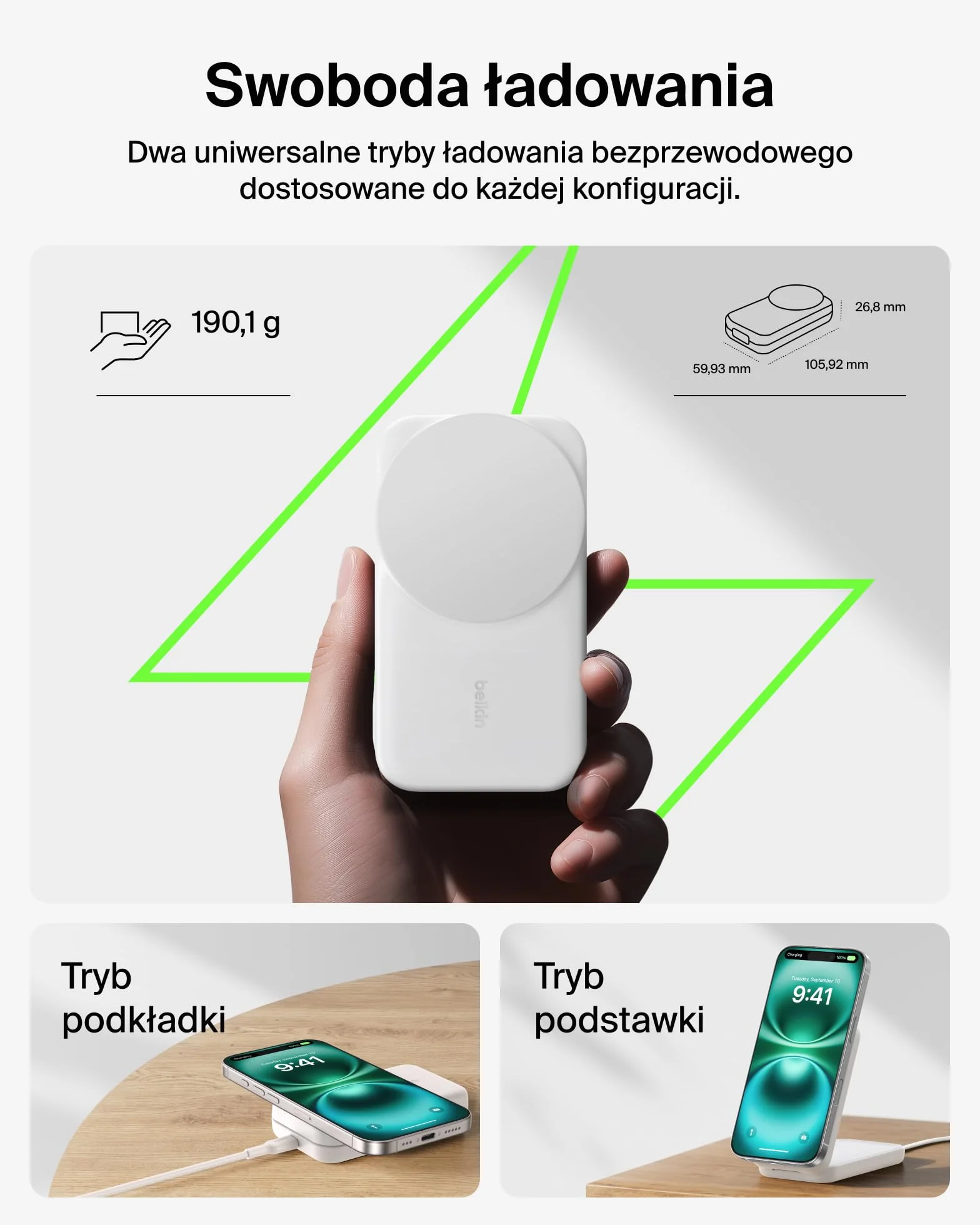 Belkin UltraCharge Qi2 Ładowarka Indukcyjna 3w1, 25W Bezprzewodowa Stacja Ładująca Zgodna z MagSafe do iPhone 16, Apple Watch, AirPods, Pixelsnap, Bezprzewodowa Ładowarka z Zasilaczem 45W, Biała