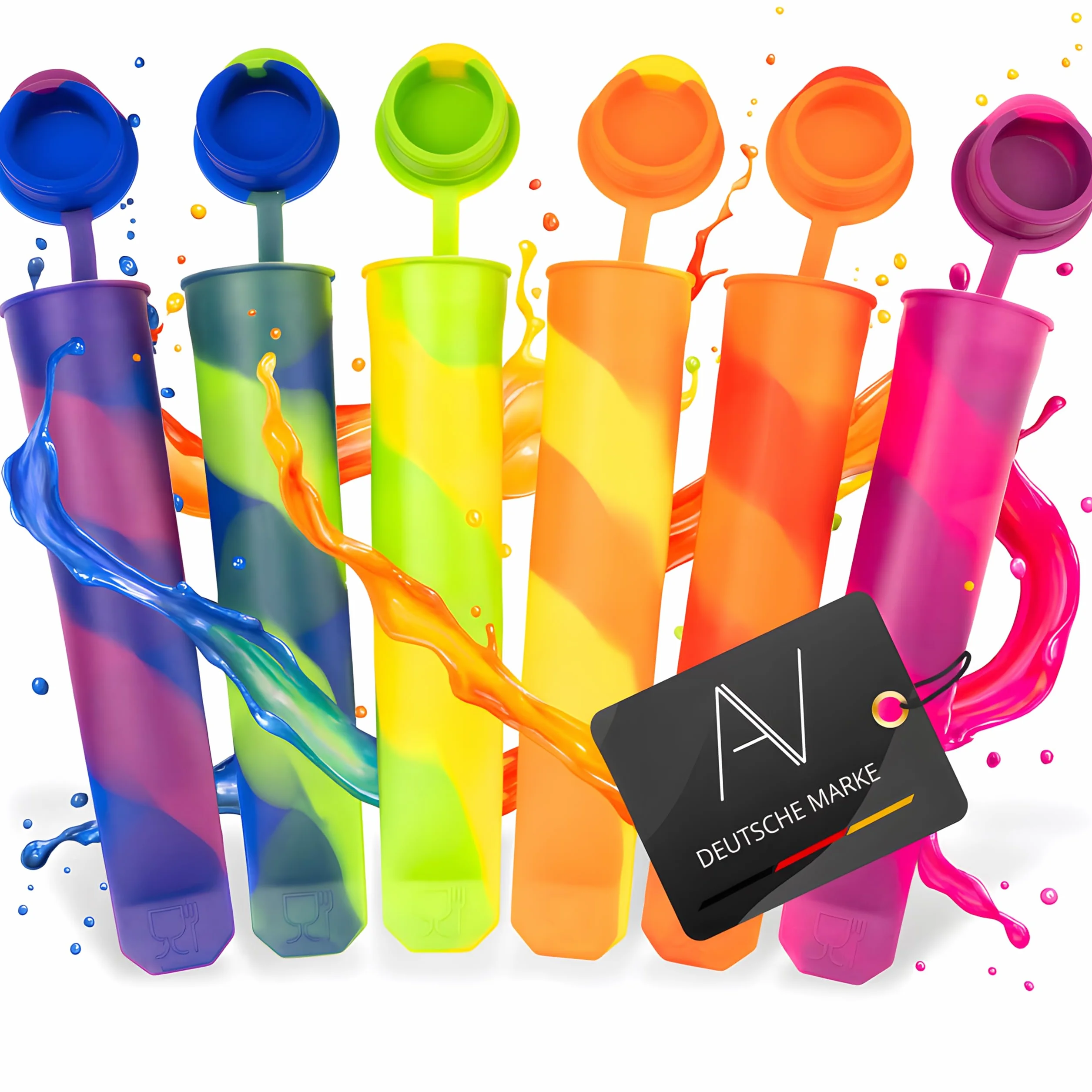 AVANA Wielokrotnego użytku formy do lodów z silikonu (6 sztuk) Formy do lodów na patyku Ice Pop Maker Formy do robienia lodów wodnych BPA Free - Kolorowe