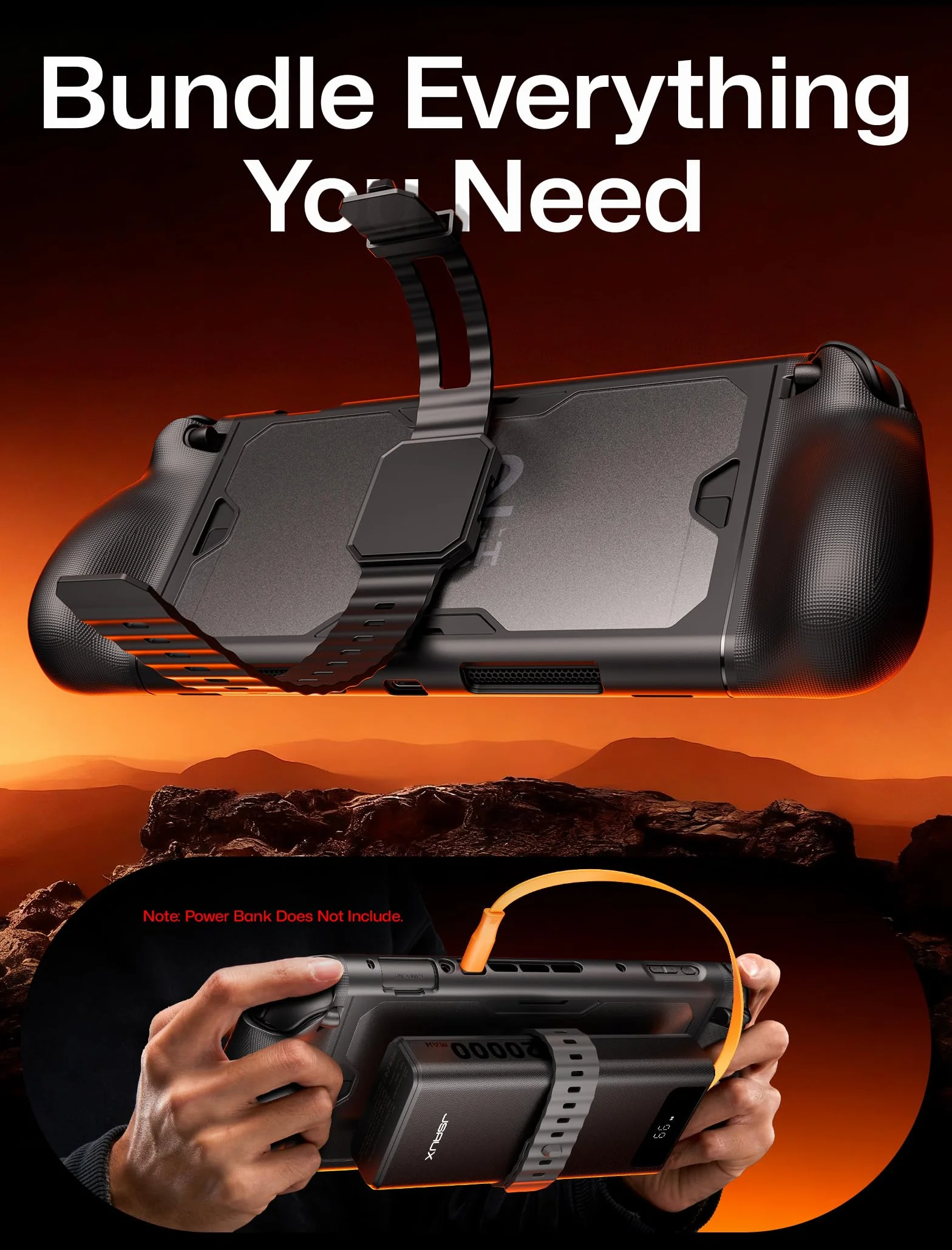 JSAUX PC0121 Etui ochronne do konsoli Nintendo Switch 2, 360°, odporne na wstrząsy, ModCase z tylną obudową, przednią pokrywą, metalową podstawką i silikonowym paskiem, antypoślizgowy uchwyt