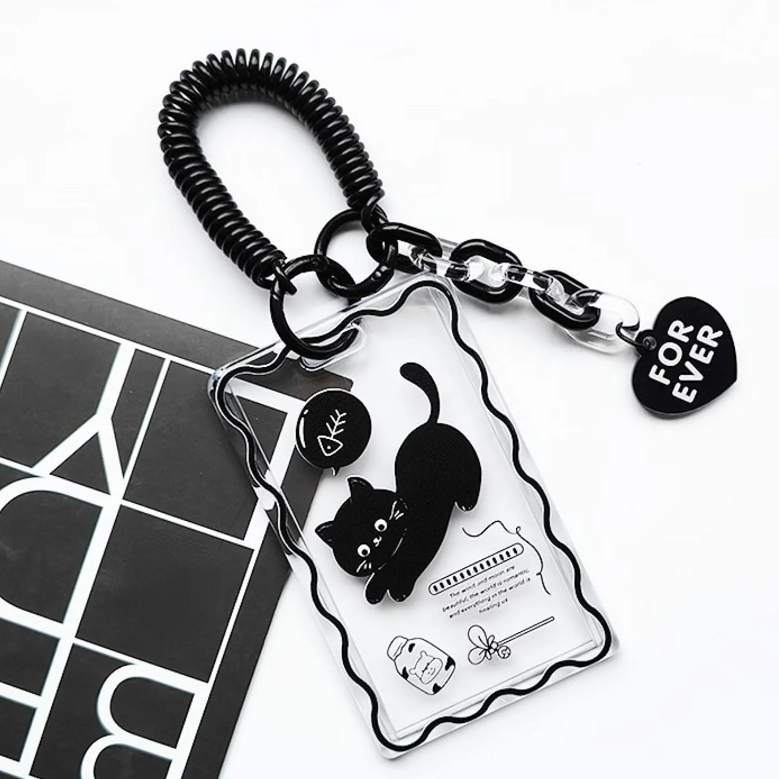 KPOP Etui na fotokartkę, przezroczyste, czarne, akrylowe etui na karty, ramki na zdjęcia, górne ładowarki do kart, brelok, uroczy design, album KPOP - B