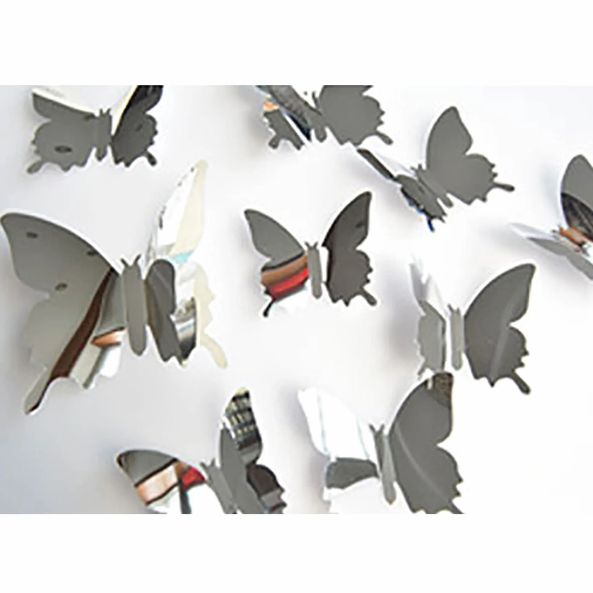 3D lustrzane naklejki ścienne motyl 72 szt. 3 rozmiary zdejmowane srebrne