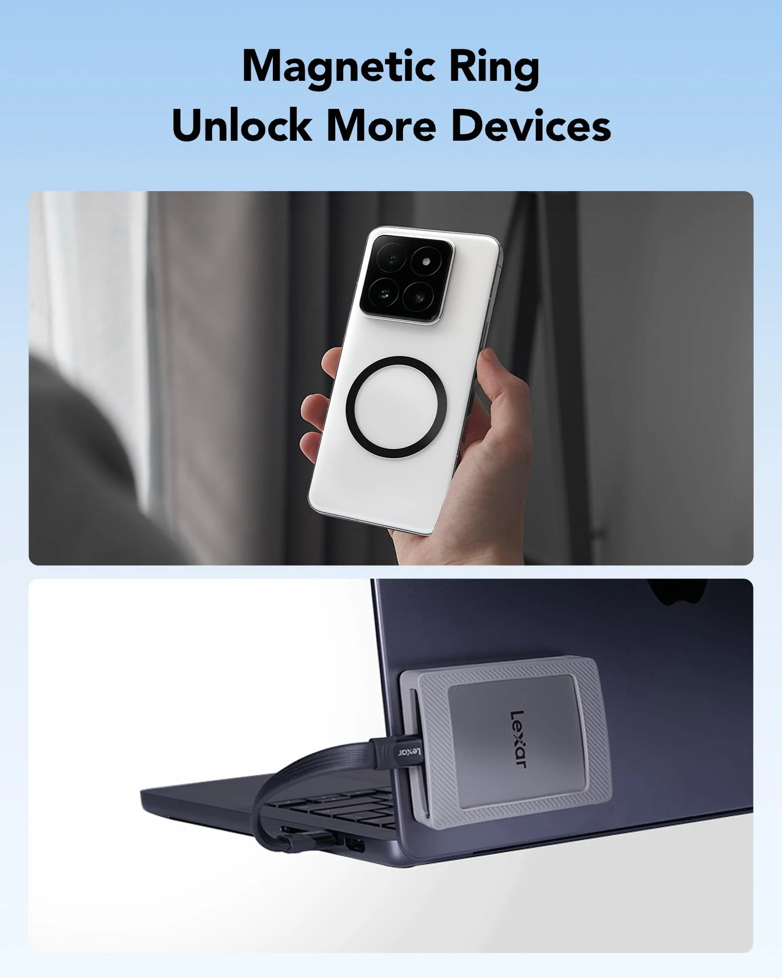 Lexar Dysk SSD ES4 Portable z zestawem magnetycznym 1TB, zewnętrzny dysk SSD USB 3.2 Gen2 1050 MB/s odczytu i 1000 MB/s zapisu, kompatybilny z iPhone 15/16, PC i Mac, laptopami typu C, tabletami, PS5