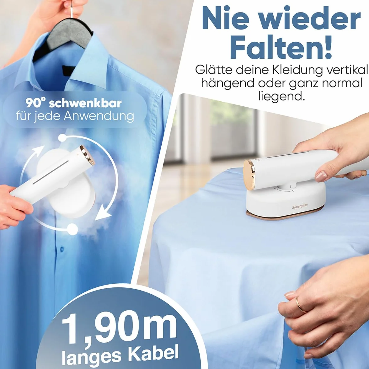 Proficare, żelazko podróżne i parownica 2 w 1 PC-DG3124, 1300 W, ceramiczna stopa Superglide, zbiornik 80 ml, czas nagrzewania 30 s, stała para 20 g/min, kabel 1,90 m