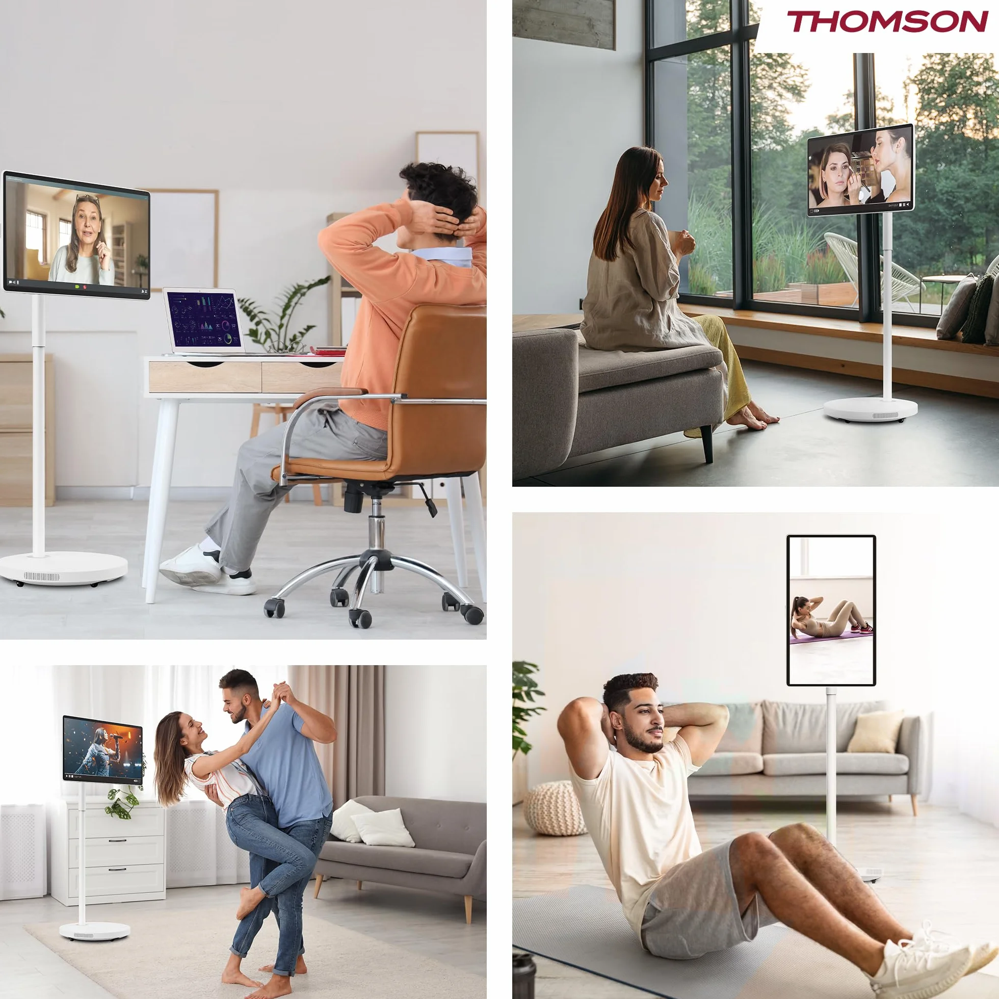 Thomson Go Plus Pro 27-calowy (69 cm) Inteligentny Ekran Dotykowy FHD, Android, Sterowanie Głosowe, Hotspot, Kamera 5MP, Subwoofer, WiFi 6, Bluetooth, 4 Godziny Baterii, Przenośny Stojak - 27FE7M45