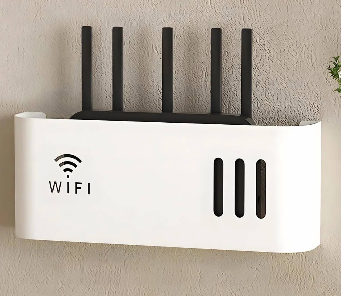 Półka na router, pudełka do przechowywania routera WiFi, regał ścienny na kabel WiFi z osłoną na przewody, organizer do przechowywania kabli, routerów (Biały)