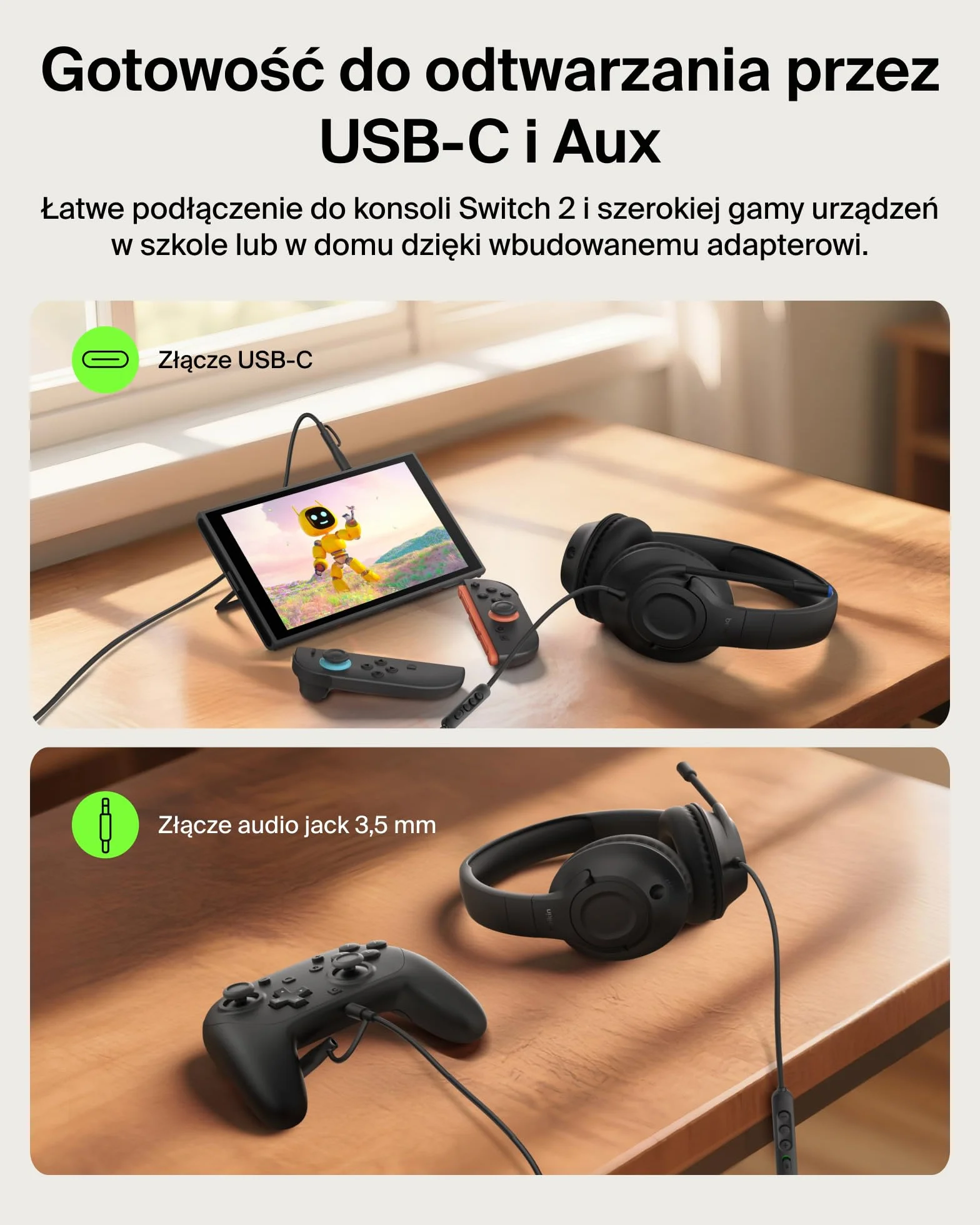 Belkin Gaming Inspire przewodowe słuchawki nauszne dla dzieci, przejściówka USB-C, mikrofon na wysięgniku, ograniczenie głośności 85 dB, zgodność z Nintendo Switch 2, idealne do podróży – czarne