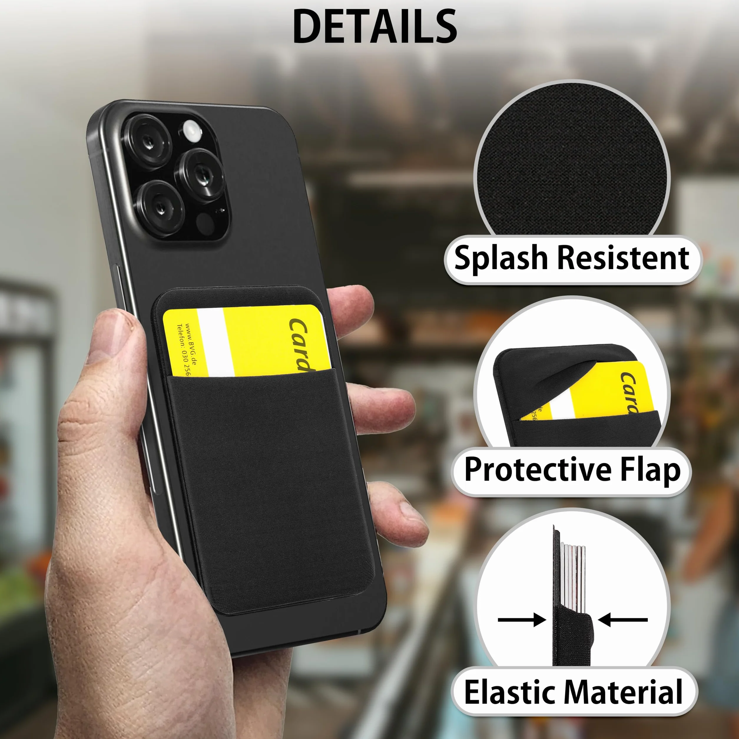 MyGadget 2X etui na karty - antysygnał RFID - Elastyczna samoprzylepna kieszeń z klapką na smartfon Uniwersalny portfel na dokumenty i etui czarne