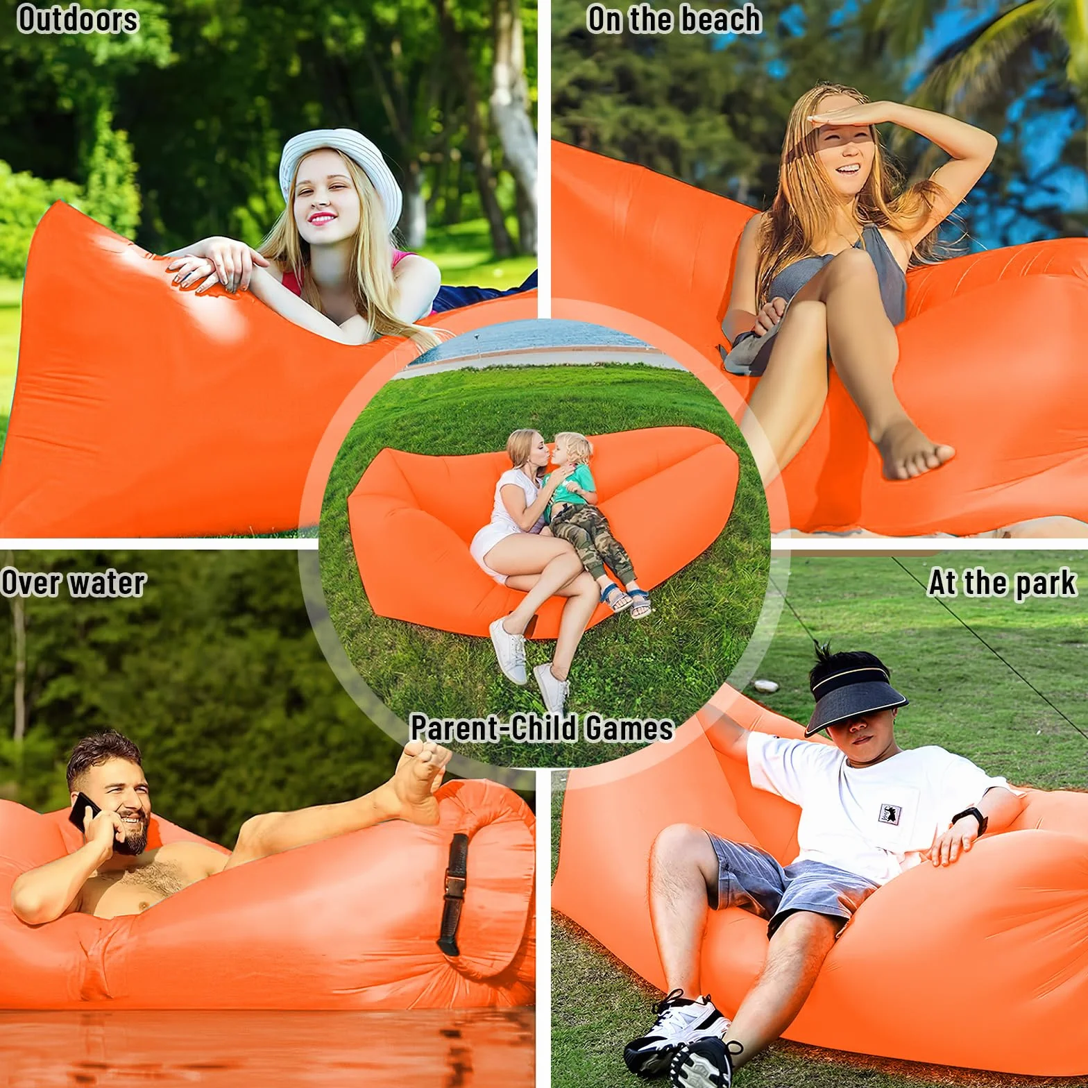 Pufa powietrzna sofa dmuchana na kemping nadmuchiwany fotel plażowy pomarańczowy M